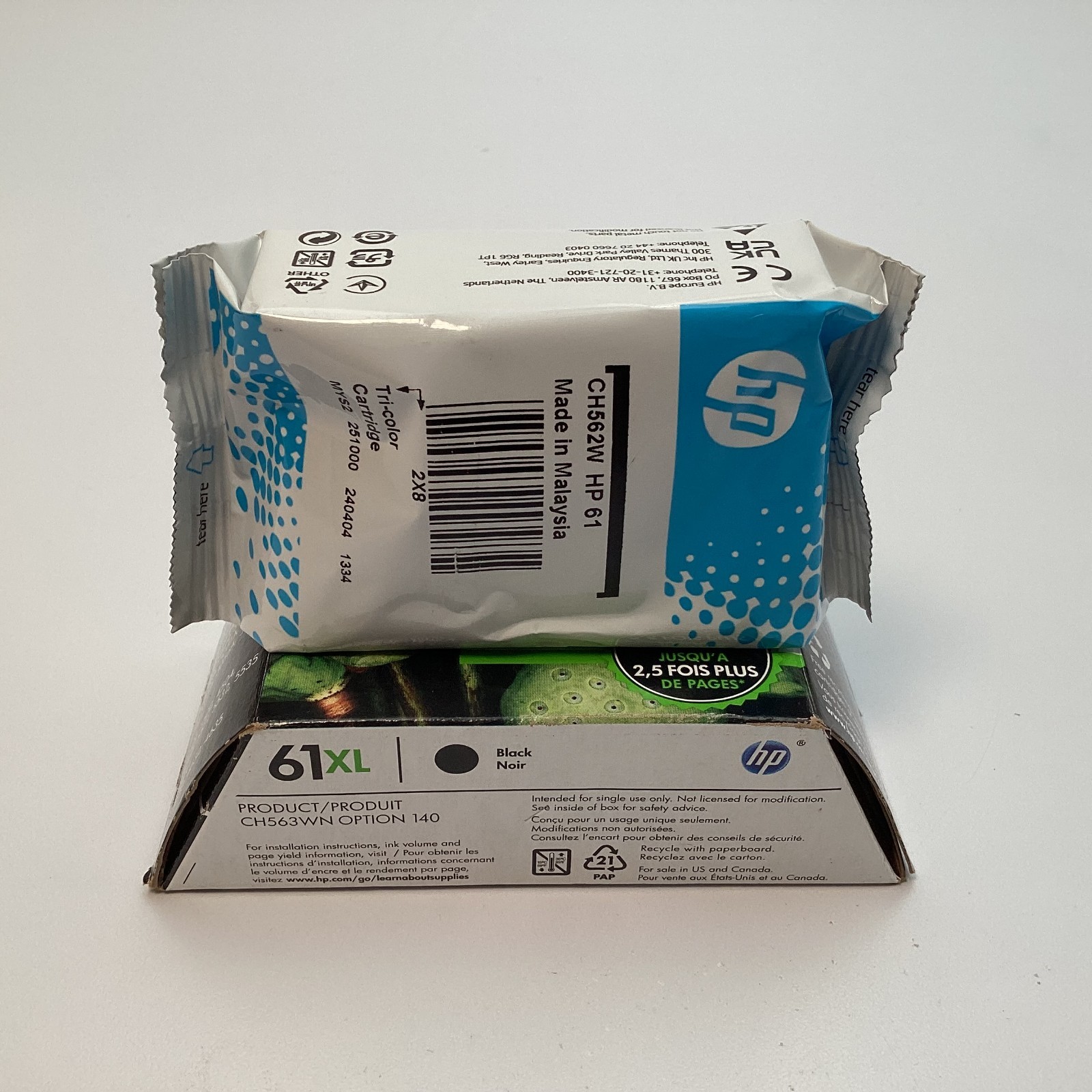 HP 61 & 61XL Ink Cartridge Lot CH563WN Black & CH562W Tri-Color, OEM 2023 & 2026