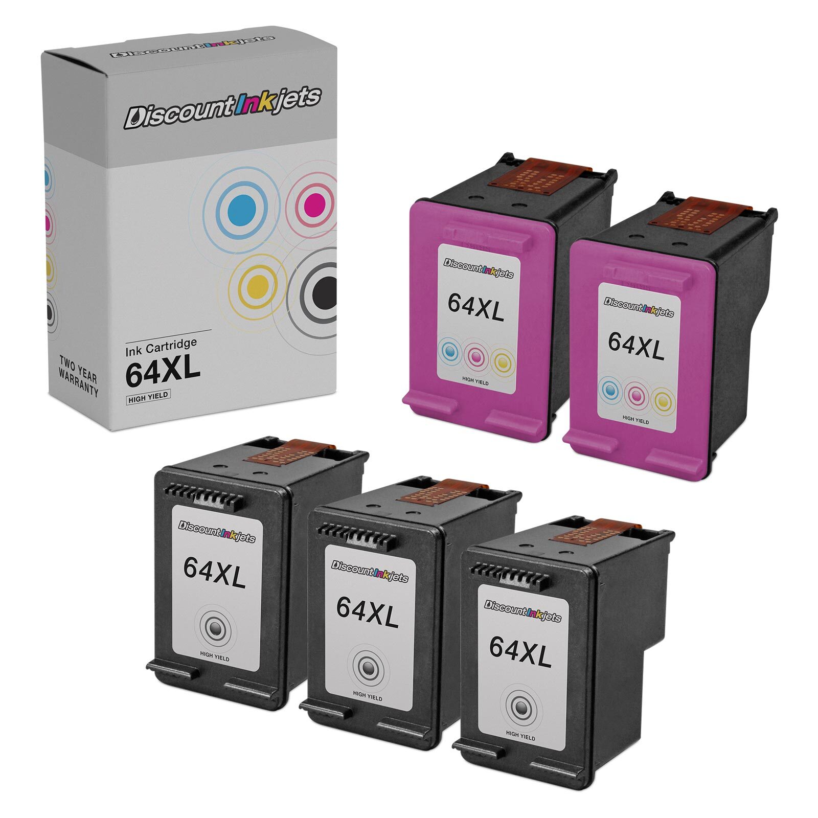 5pk BLACK COLOR Ink Cartridge for HP 64XL HY N9J92AN N9J91AN 7864 7858 7830 7130