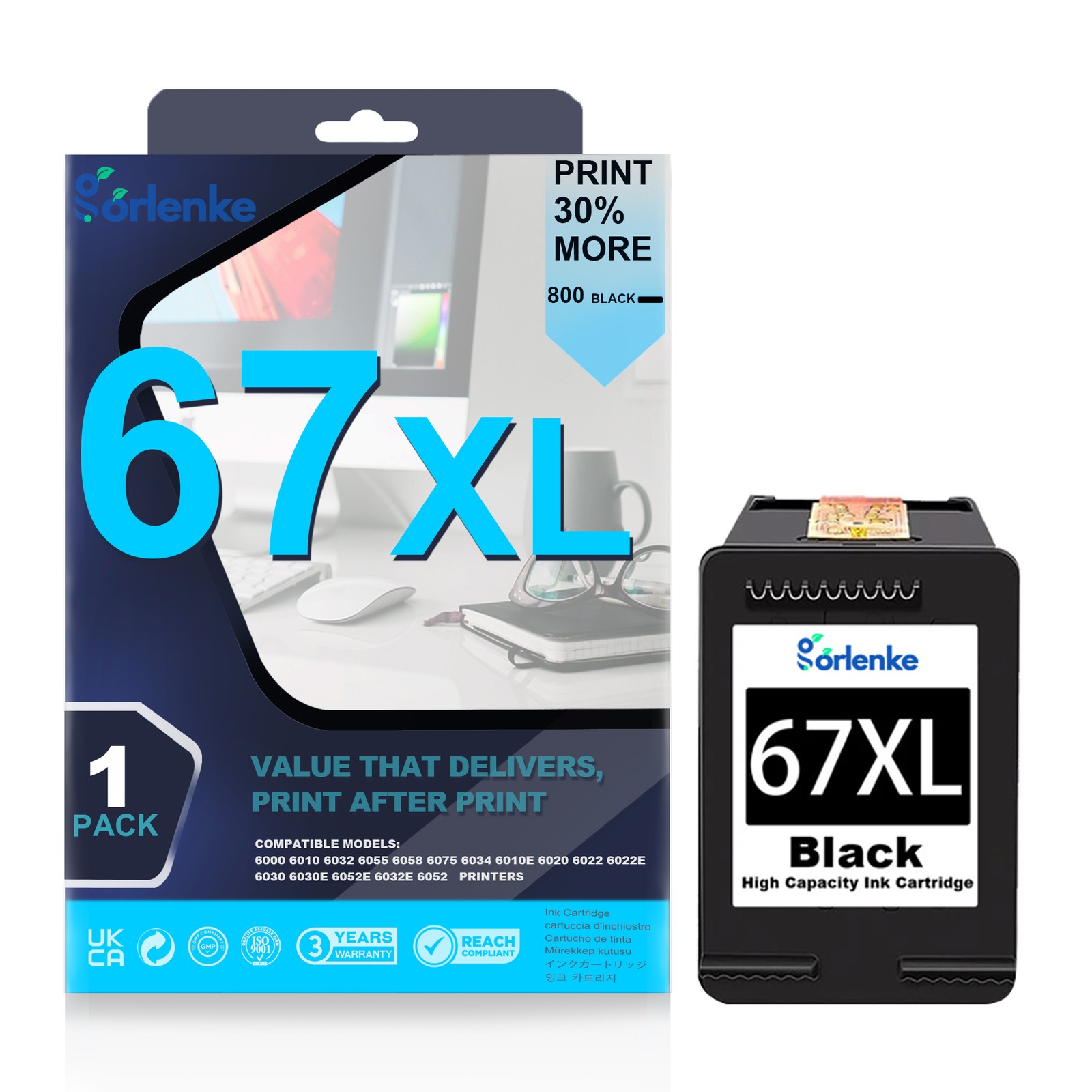 67xl Ink Cartridge Combo 67 Ink Compatible for HP Deskjet 2827e 2821e 3752 3755