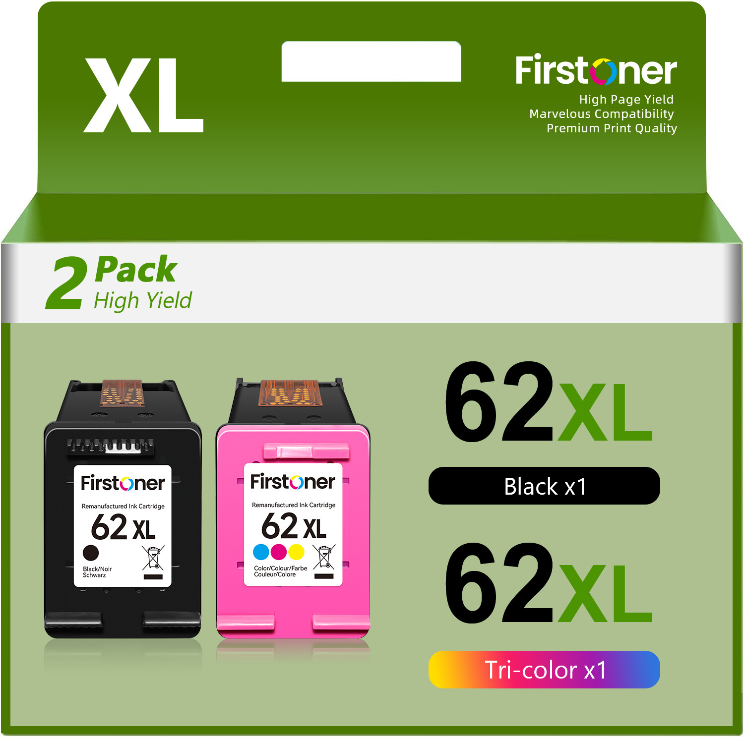 #62XL (C2P05AN) Black + #62XL (C2P07AN) Color Ink for HP ENVY 5660 7640 7645 Set