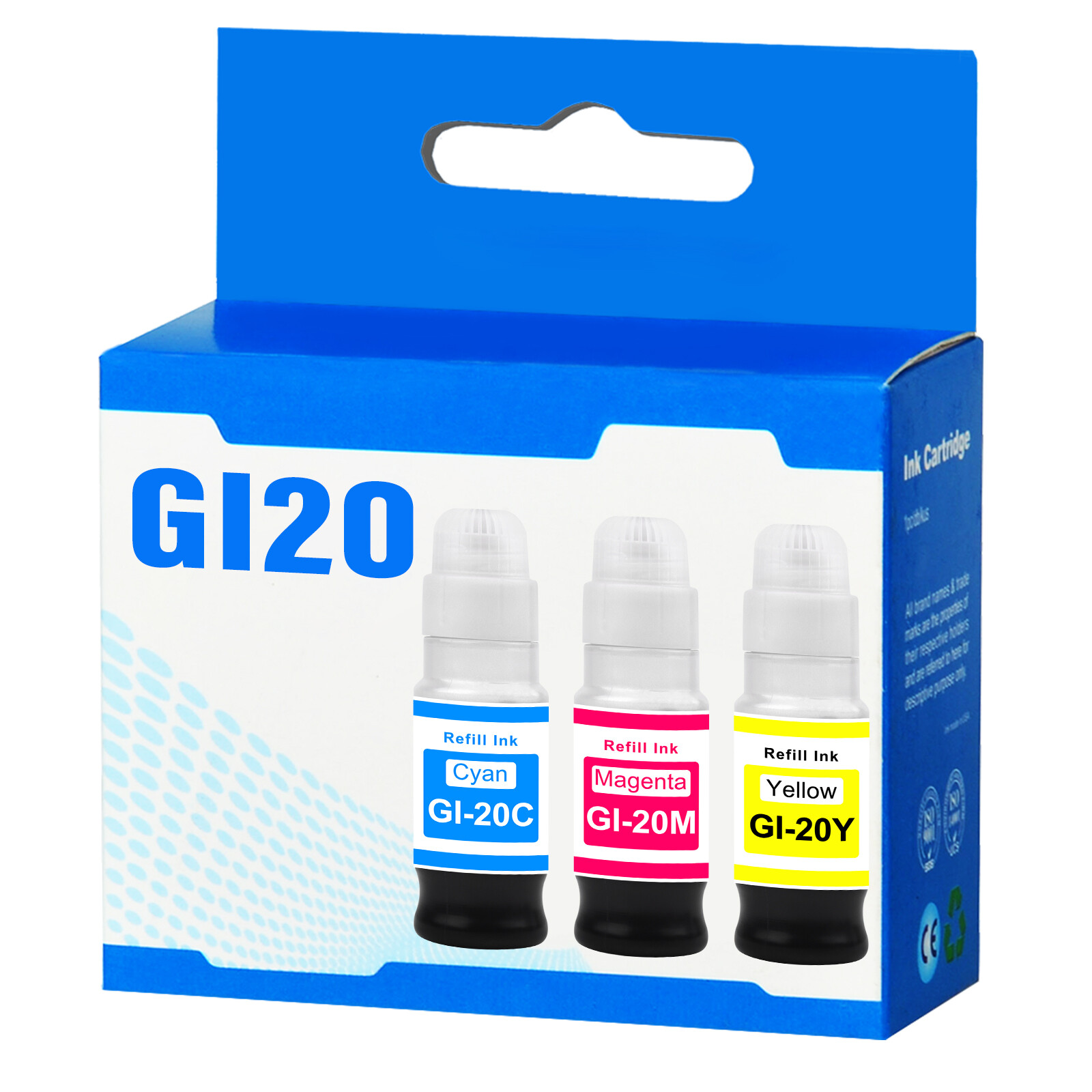 Compatible GI-20 Ink Refills for Canon G5020, G6020, G7020 – CMY 3-Pack, 210ml
