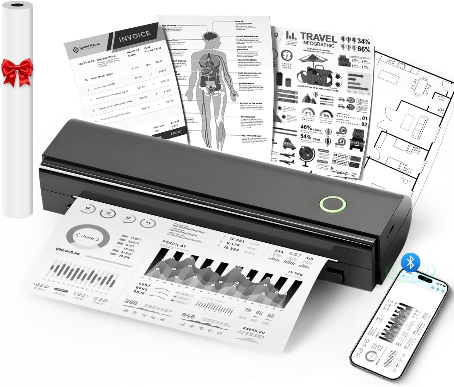 Impresora Termica Portatil Inal�Mbrica Con Bluetooth 8.5X11 A4 Para Casa Celular