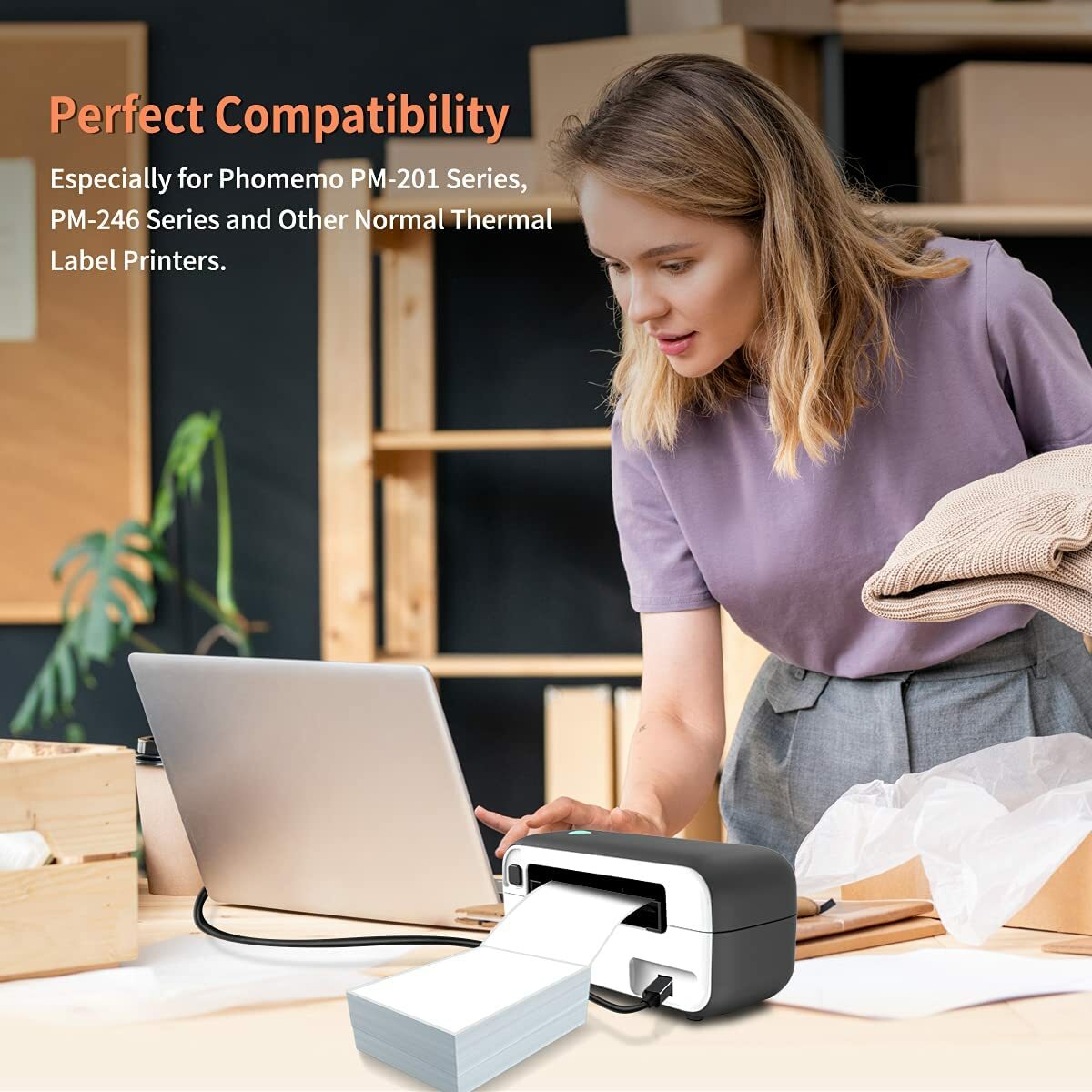 Phomemo 4×6 Thermal Shipping Labels Pack of 500 for Printer Fan-fold Paper
