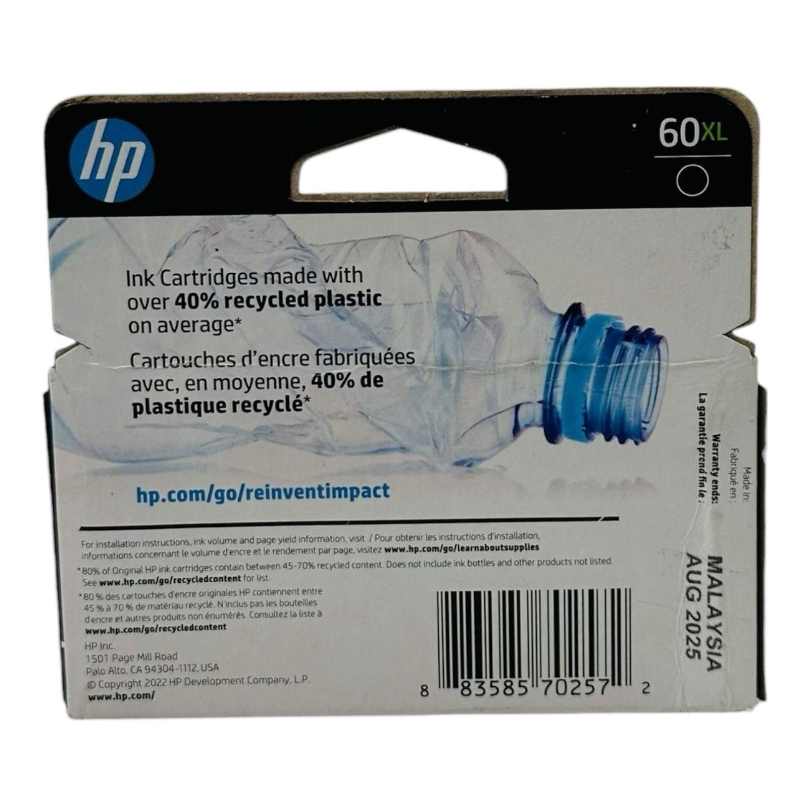 Genuine HP 60XL Black Ink Cartridge CC641WN Exp. 2025 -Sealed Box