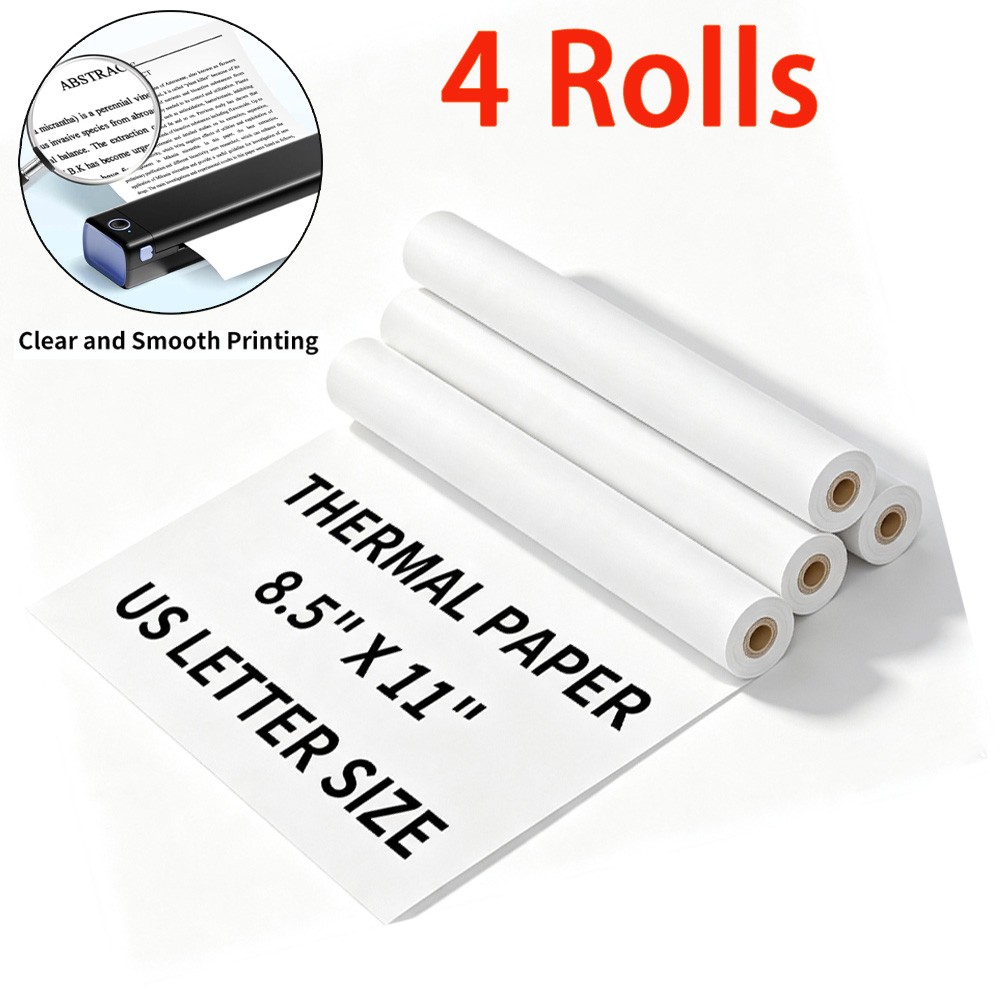 4 Rolls A4 Thermal Printer Paper 8.5×11″ For M08F M832 M834 Portable Printer US