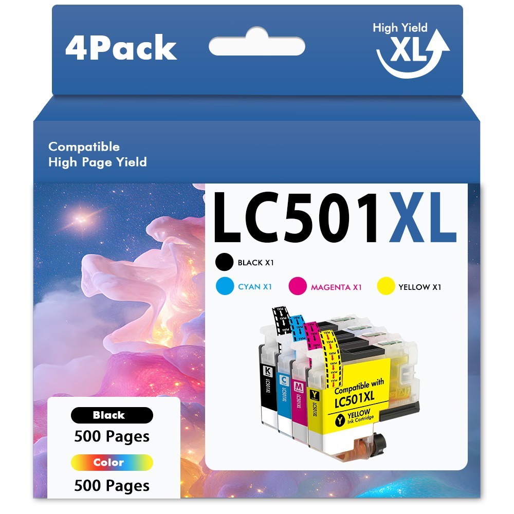 4pk LC501XL Ink Cartridges for Brother MFC-J1260DW MFC-J1360DW J1410DW LC501XL