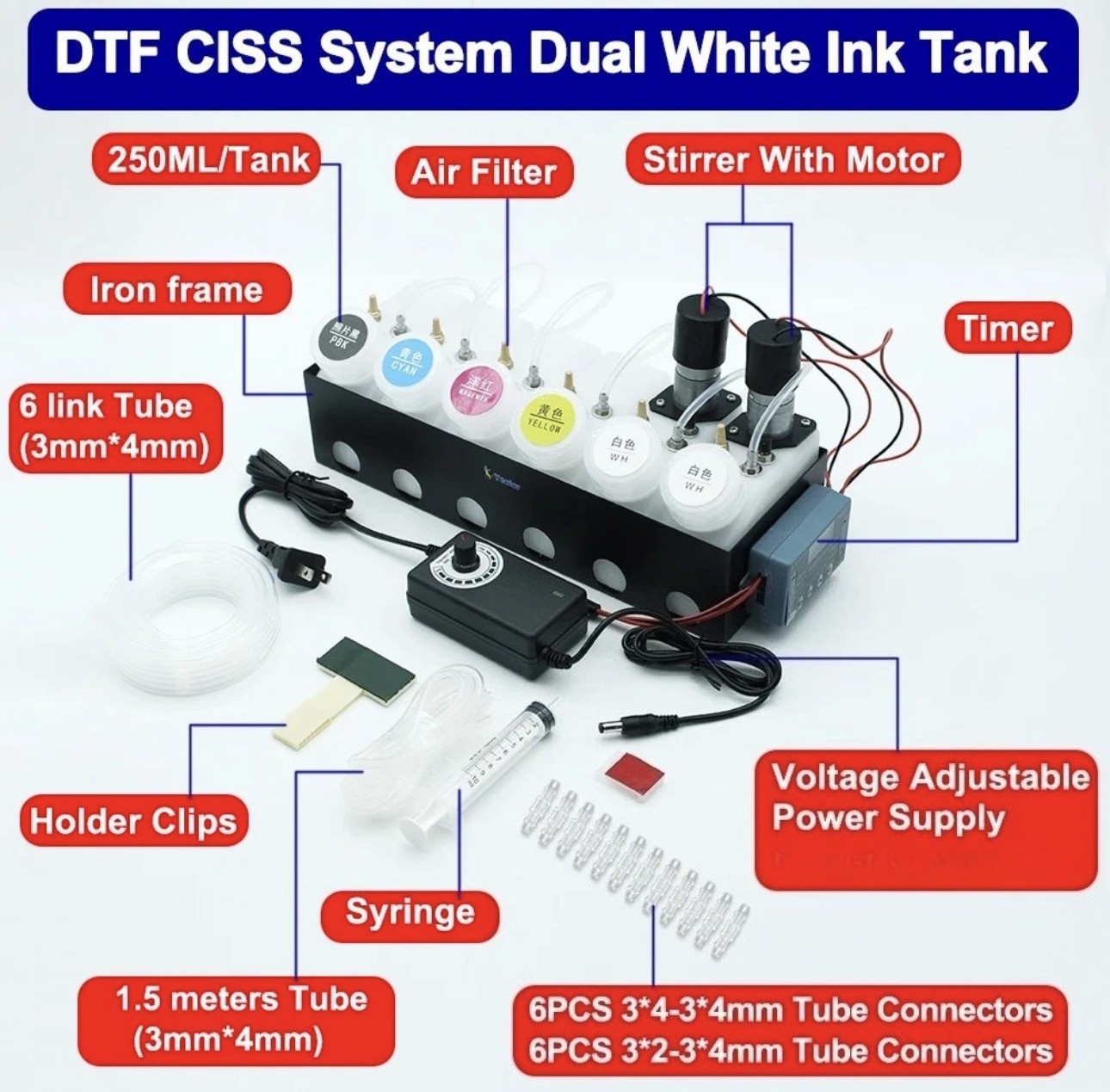DTF CISS Dual White Ink Tank System For L18050 L8050 ET8550 XP15000 L1800 L805