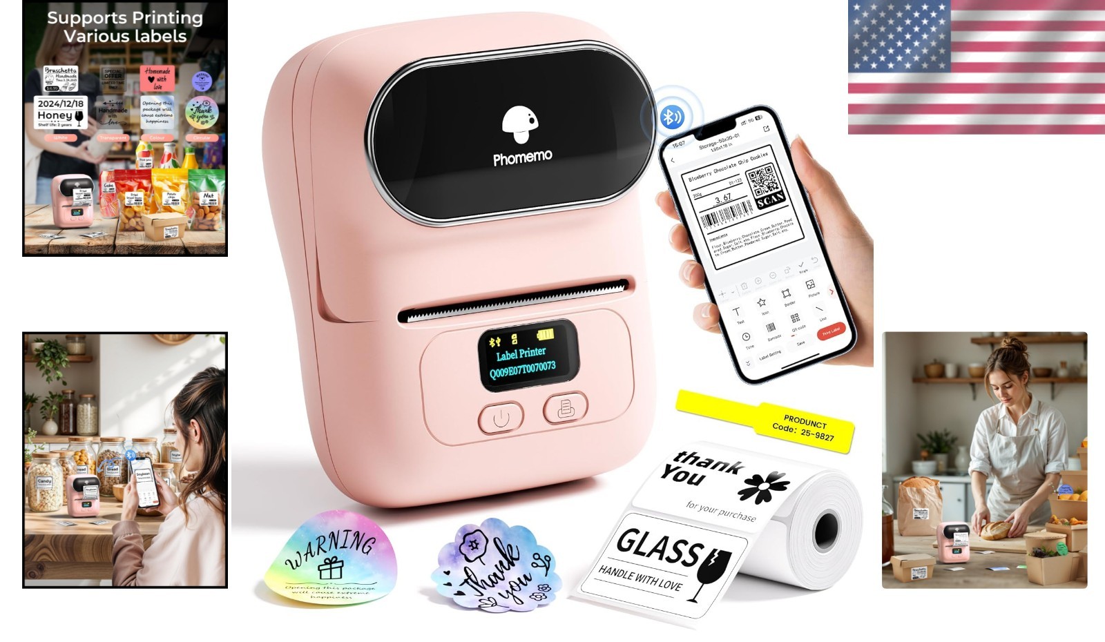 M110 Pink Thermal Label Printer – Mini Bluetooth Sticker Maker for Home & Office