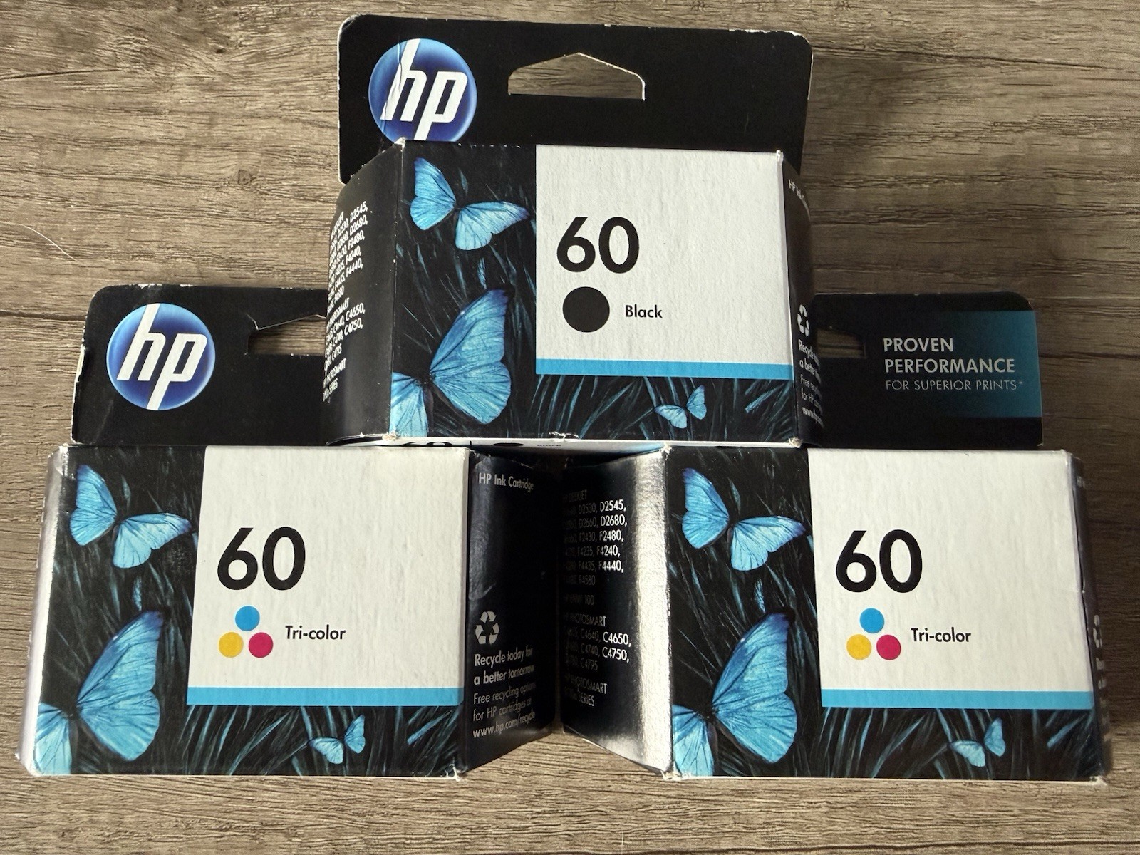 Genuine HP 60 Tri-Color & Black Ink Single Cartridge Lot of 3 EXPIRED 2012/2013