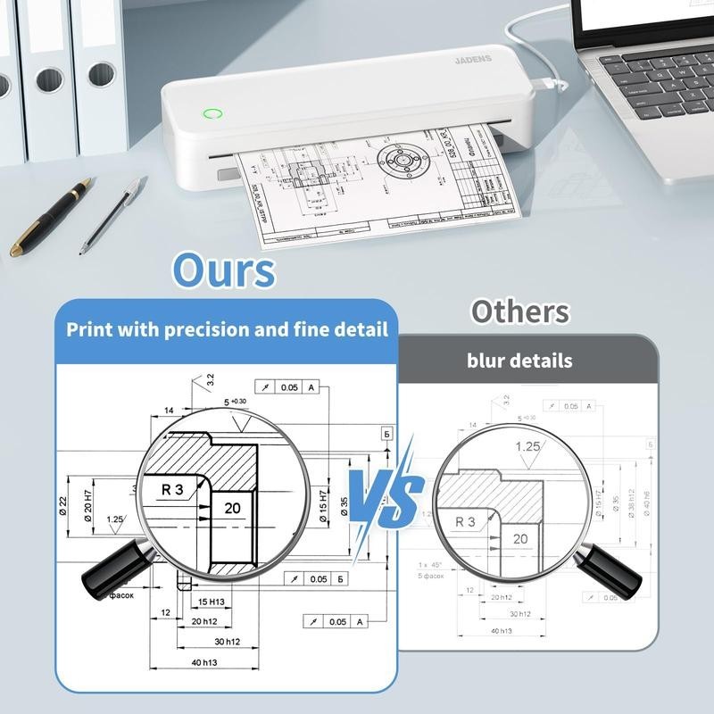 JADENS Portable Thermal Printers Wireless for Travel,Support 8.5″ X 11″ USLetter