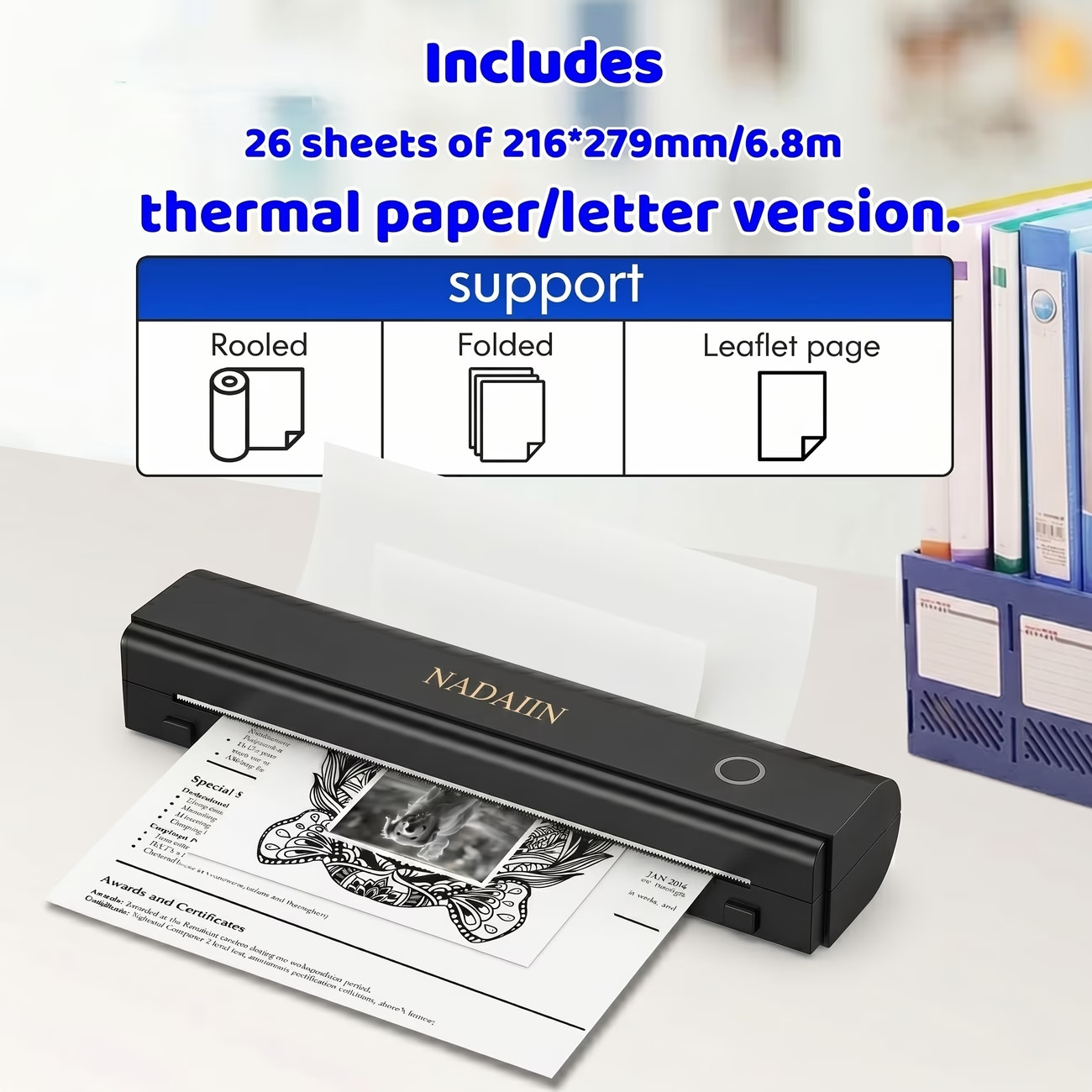 N80 Portable Inkless Thermal Printer Wireless A4 US Letter Mobile Mini Printer