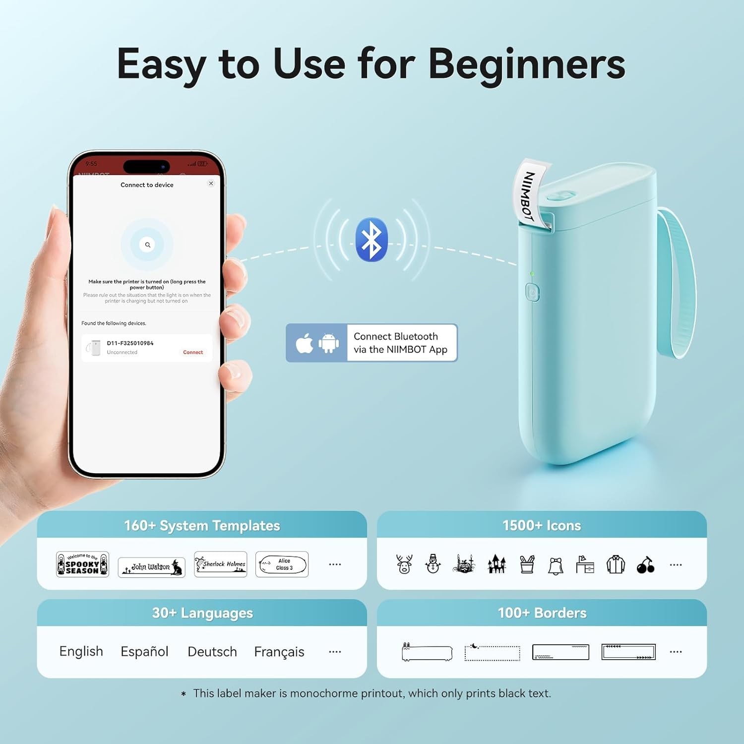 NIIMBOT D11 Bluetooth Thermal Label Printer – Portable Label Maker – White