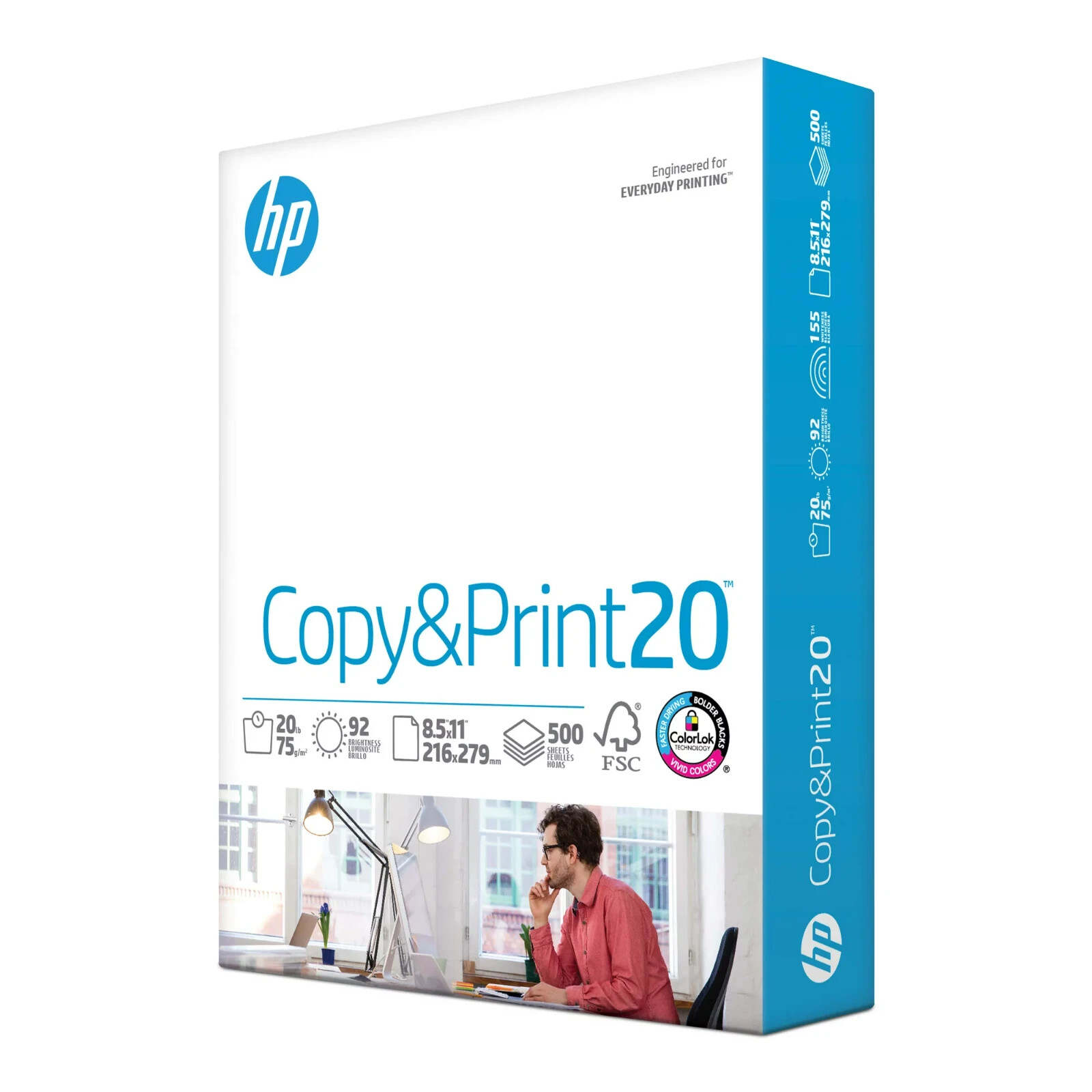 HP Office20 Printer Paper, White Letter Size 8.5″ x 11″, One Ream / 500 Sheets