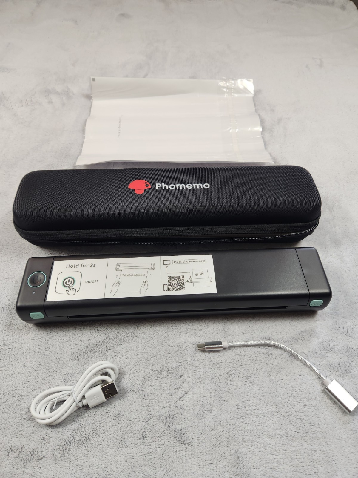 Phomemo M08F Portable Thermal Printer Bluetooth Inkless + Case – Tested Works!
