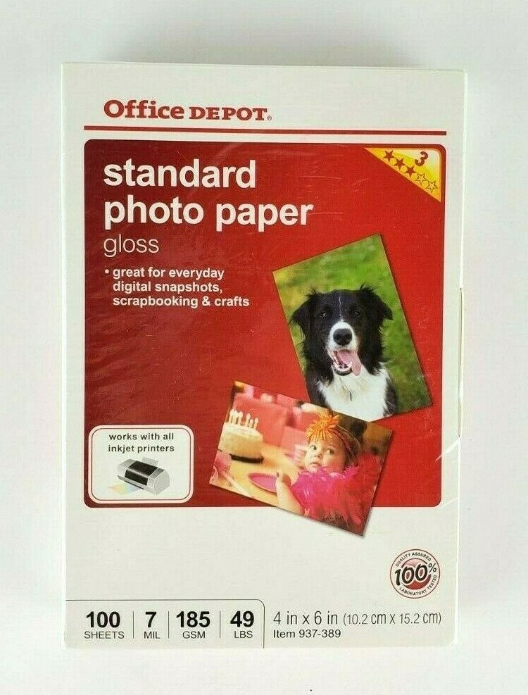 Office Depot Gloss Inkjet Multi-Project Photo Paper 100 Count 4”x6” Item 937-389