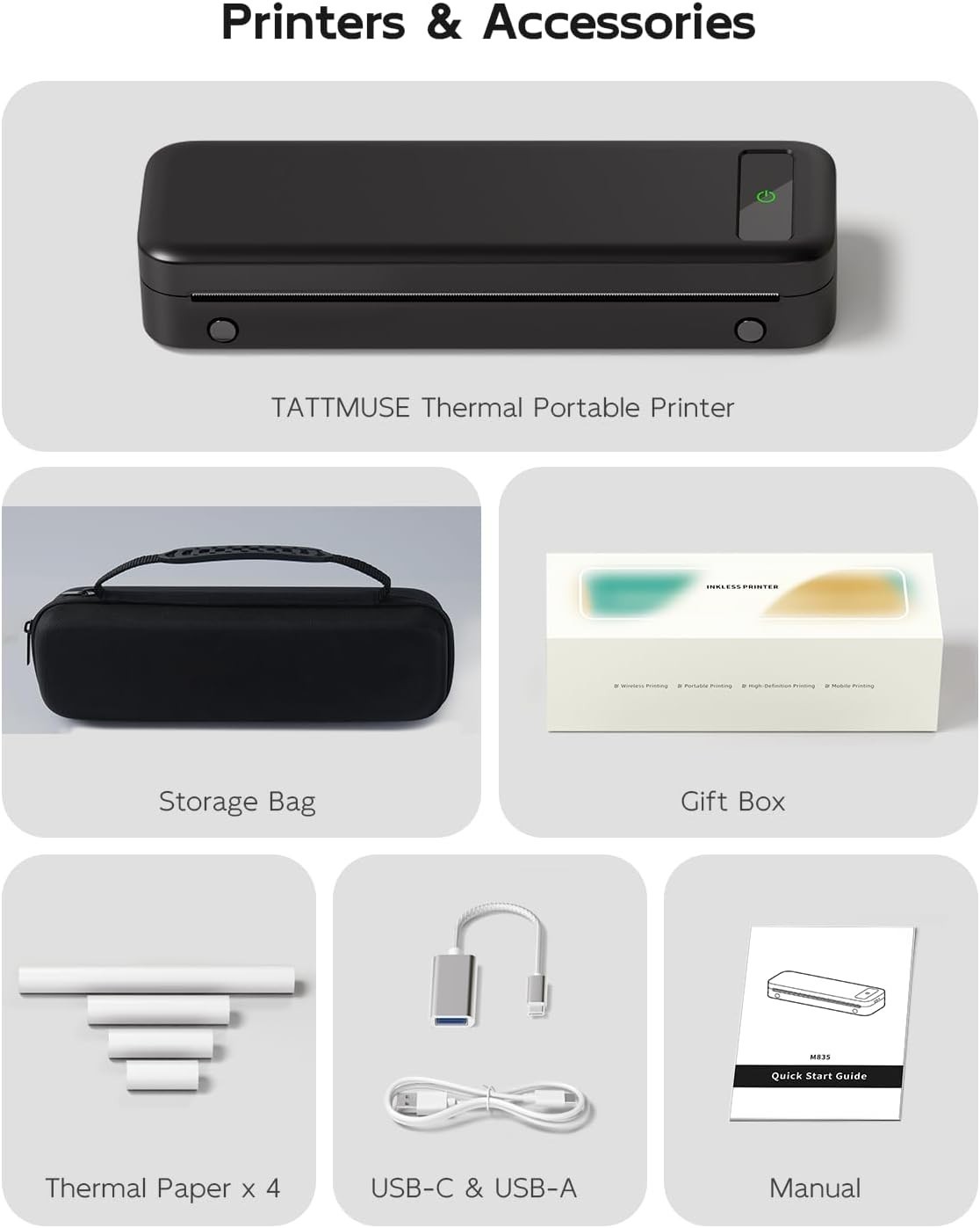 Portable Wireless Thermal Printer Set | Rechargeable, Ideal for Mobile Printing