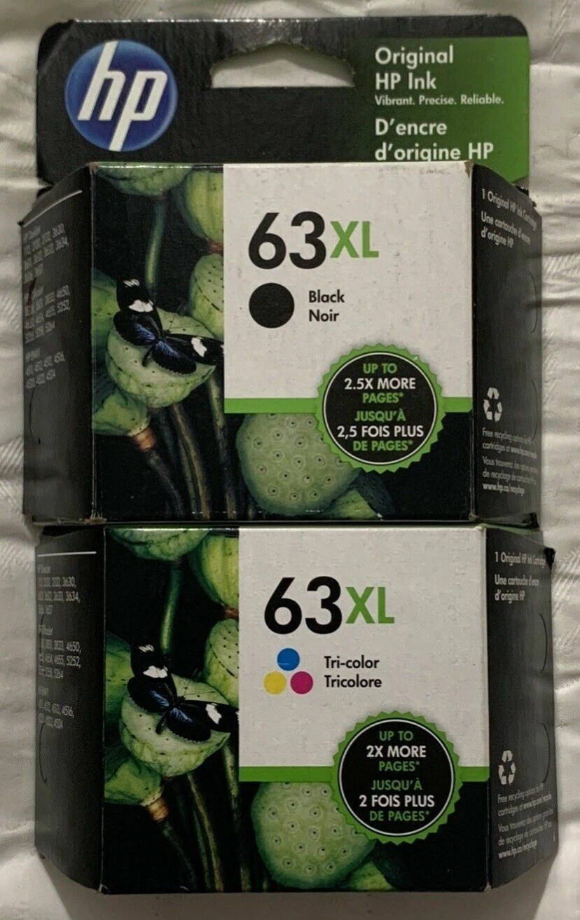 HP 63XL Black Tricolor Combo L0R44BN F6U63AN & F6U64AN Exp 2027+ OEM Sealed Box