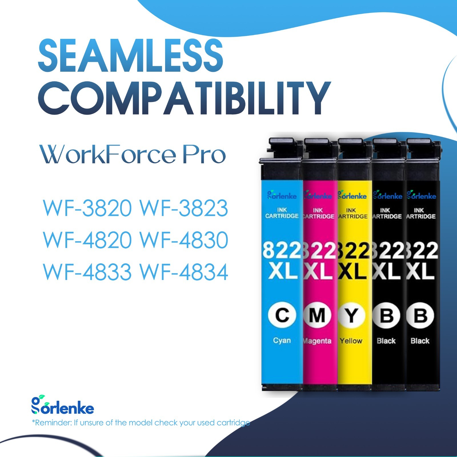 5PK 822XL Ink Cartridges For Epson WF-3820 WF-4820 WF-4833 WF-4830
