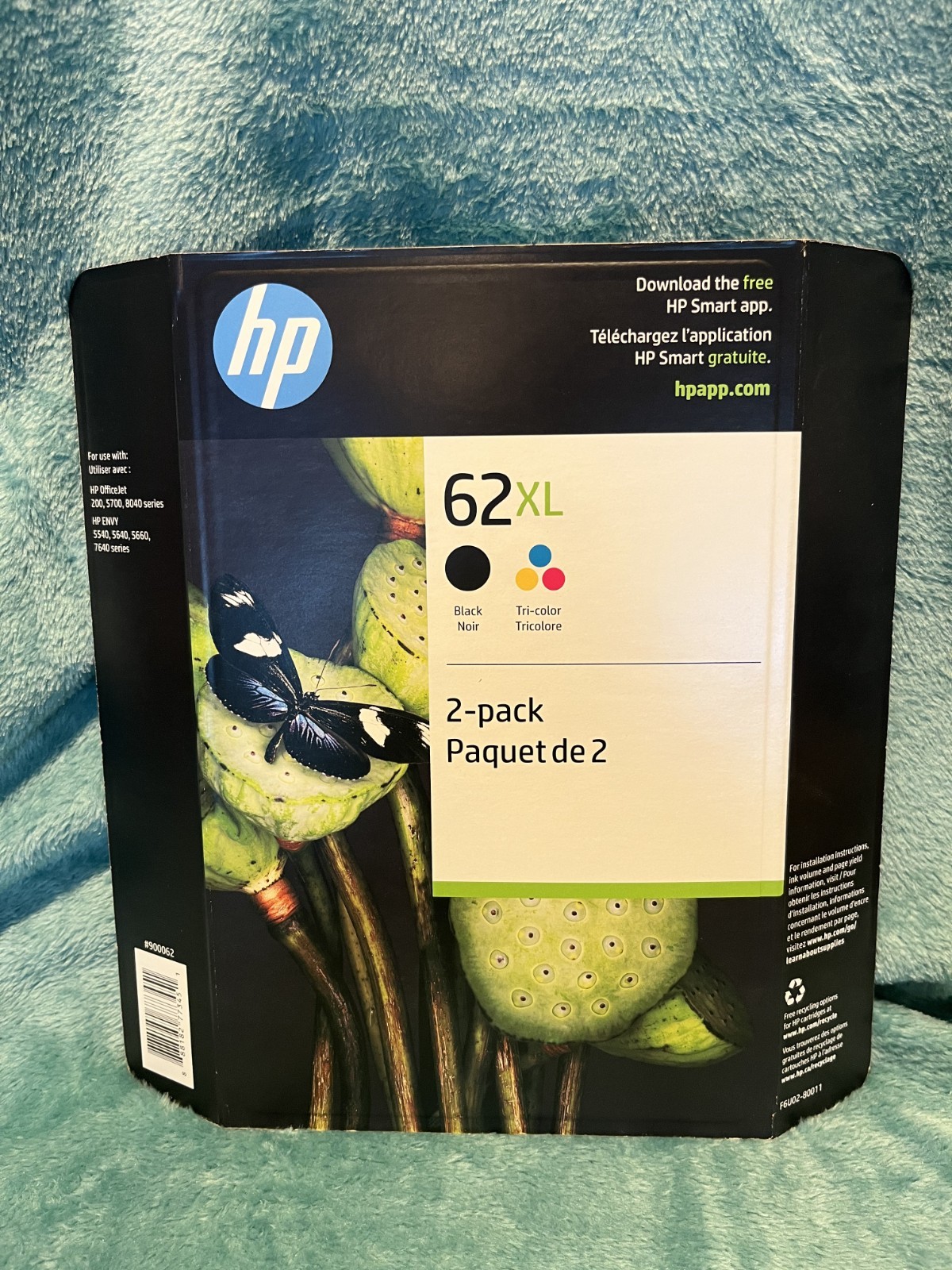HP 62XL New F6U02BN Black, Yellow, Cyan & Magenta Ink Set Date: April 2025