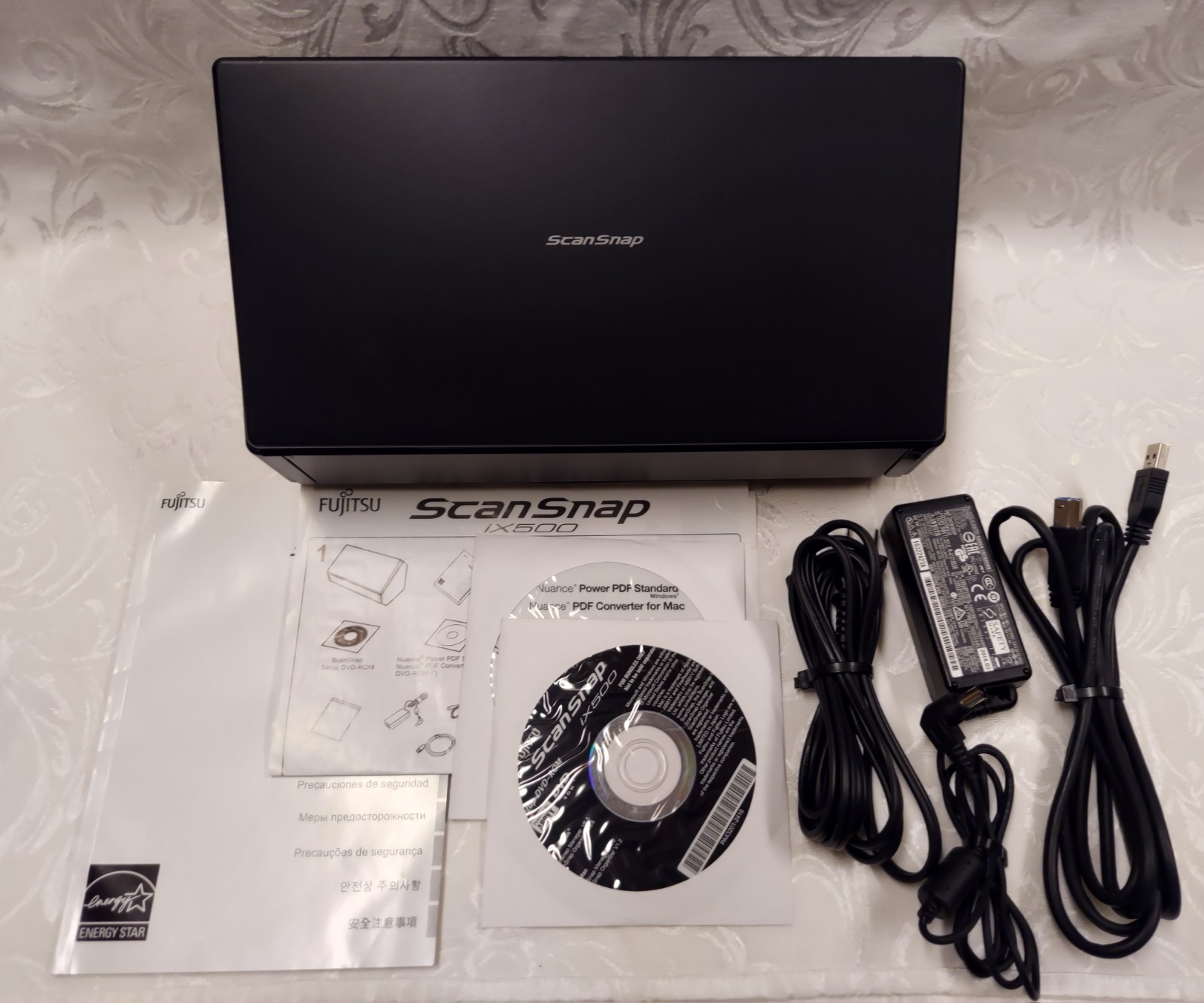 Fujitsu ScanSnap iX500 Color Duplex Pass-Through Wireless Scanner w/P.Supply&USB