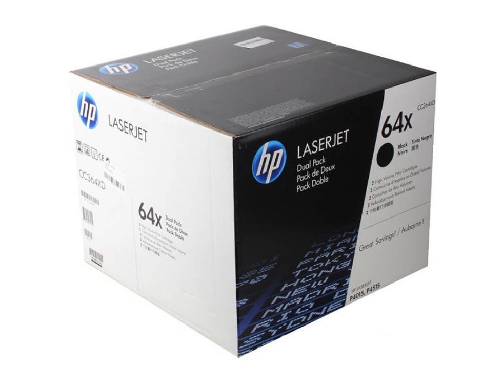 Genuine HP 64X Black High Yield Toner Cartridge CC364XD, 2/Pack