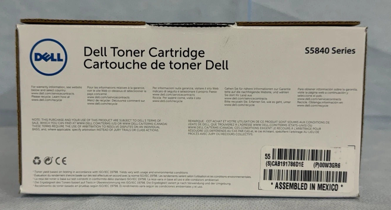 Dell W3GR6 High Yield Black Toner Cartridge S5840 Series 20000pgs Genuine NEW