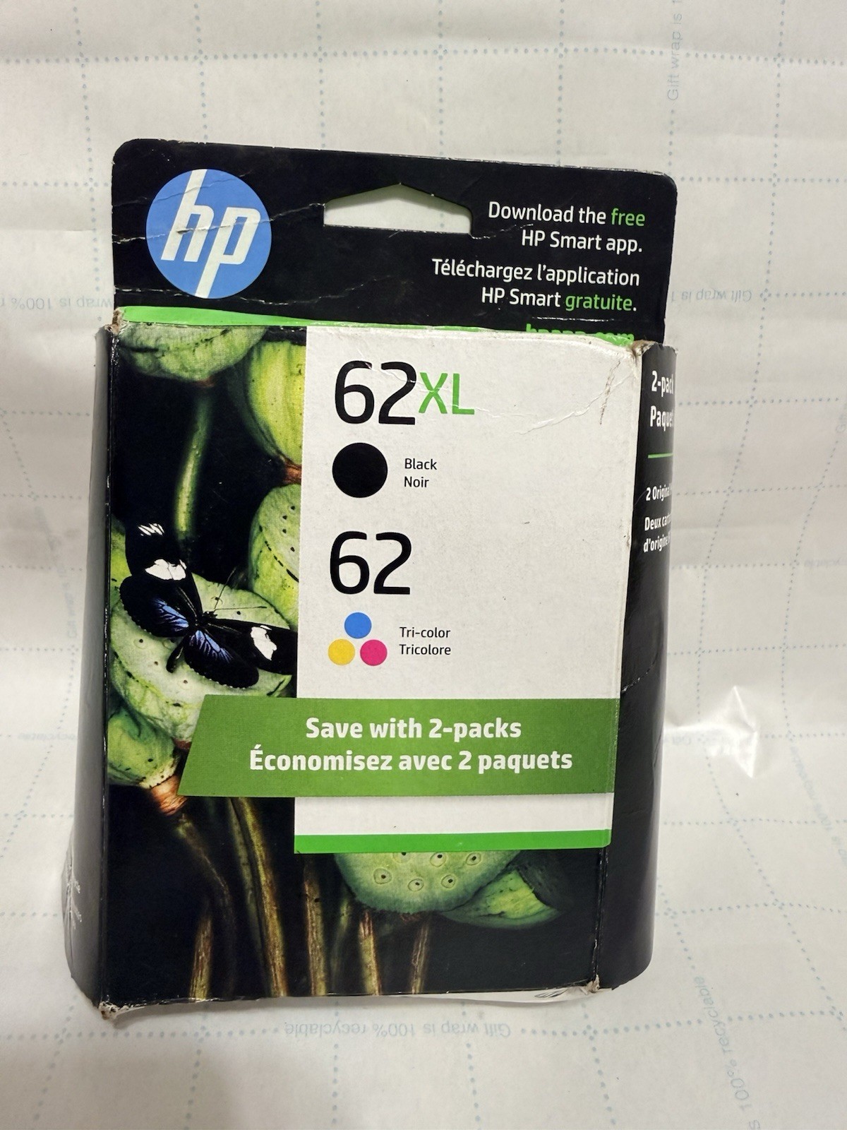 Genuine HP 62 XL Black & 62 Tri-Color Ink Combo 2 Pack 12/25 New Open Box