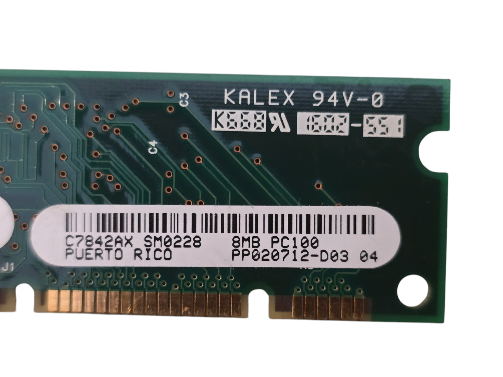 Vintage Kalex 8MB SIMM 72-Pin RAM HP P/N A3865-60001 C7842AX SM0228 94V-0 Legacy