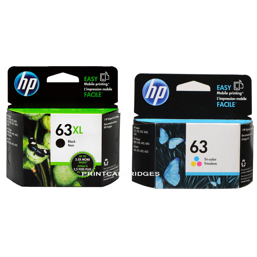 HP 63XL Black High-Yield and 63 Regular Tri-Color Ink Cartridges 2-Pack Genuine