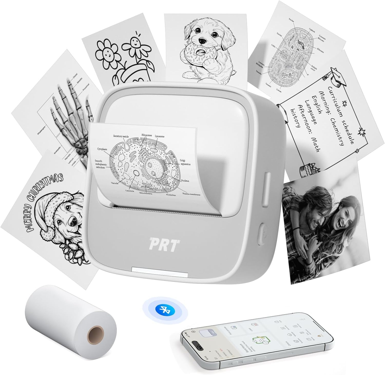 Mini Impresora Térmica Bluetooth Portátil con 1 Rollo para Notas y Etiquetas DIY