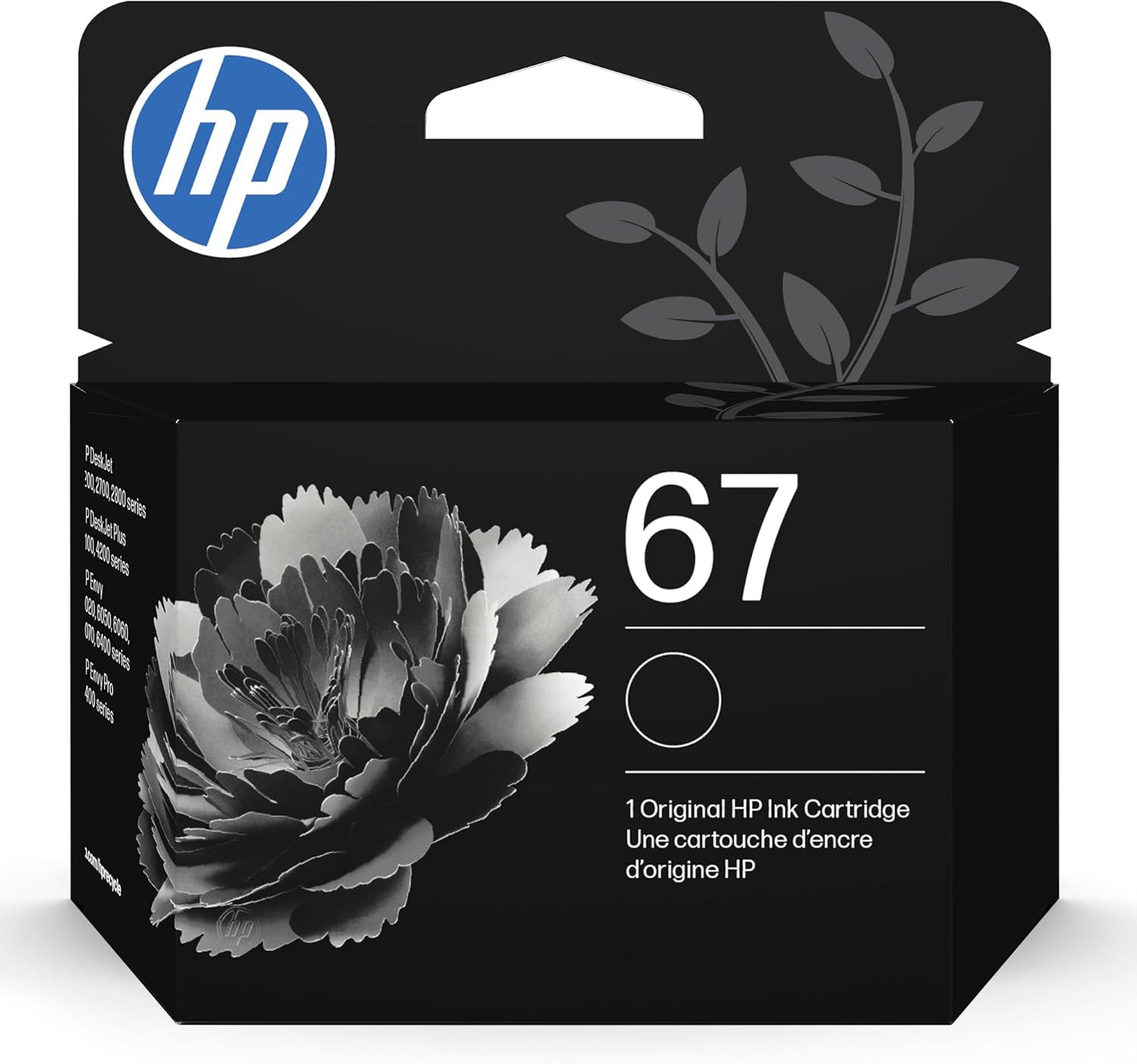 67 Black Ink Cartridge | Works with Deskjet 1255, 2700, 4100 and Envy 6000, 6400