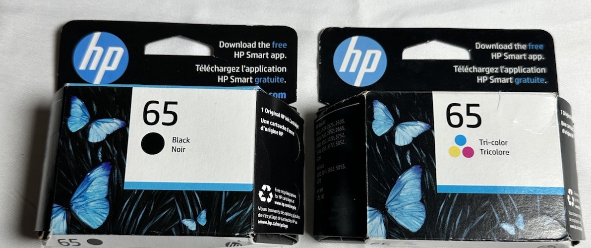 Genuine HP 65 (T0A36AN) Black & Tri Color Ink Cartridges Expired 6/2025