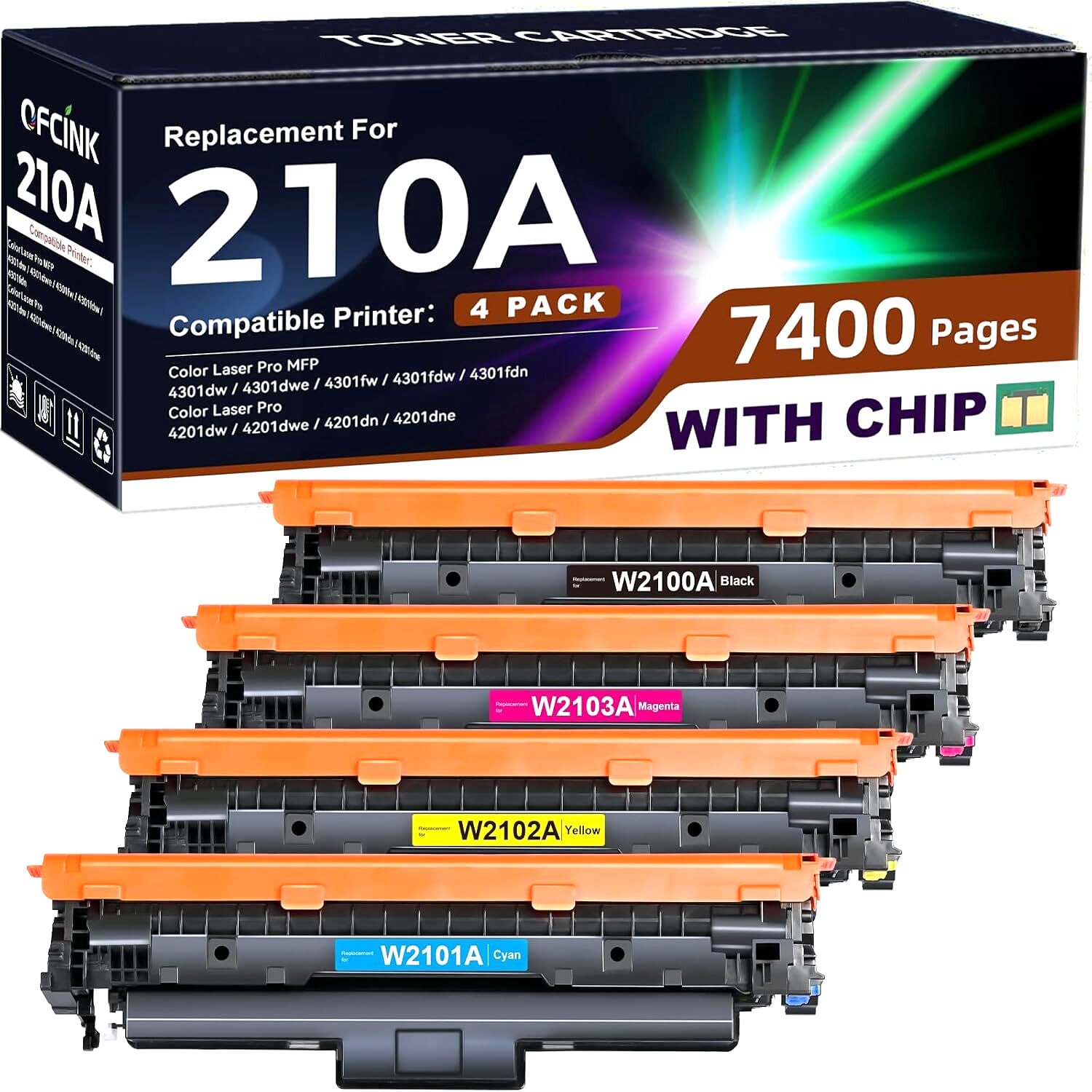 210A/210X Toner Cartridge W2100A for HP Color Pro MFP 4301 & 4201 Printers