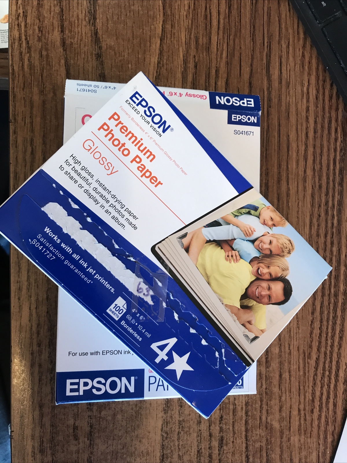 Two open boxes – Epson S041727 & Epson S041671 – Premium Photo Paper – see desc.