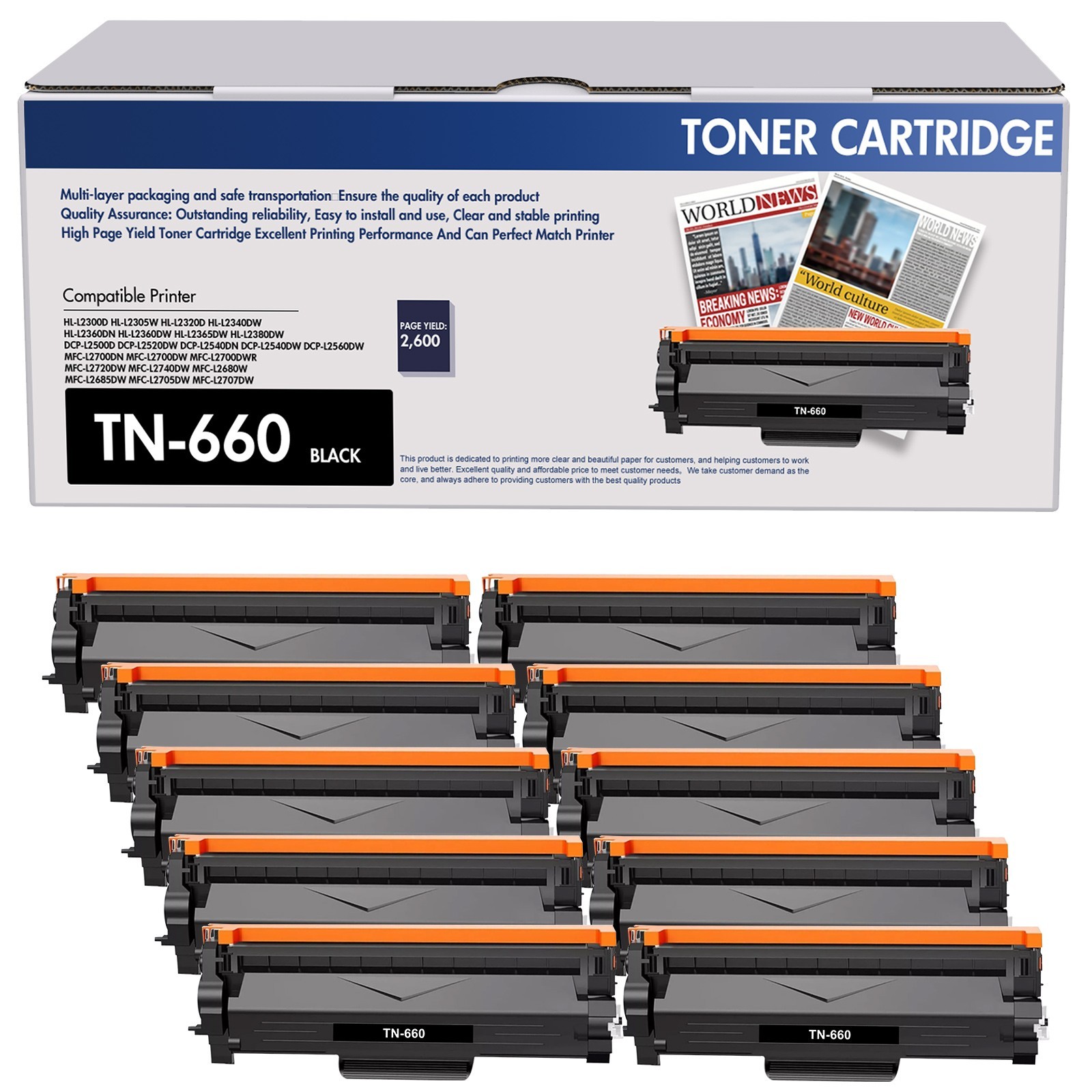10-Pk/Pack TN660 TN630 High Yield Toner for Brother HL-L2300D L2320D L2340DW