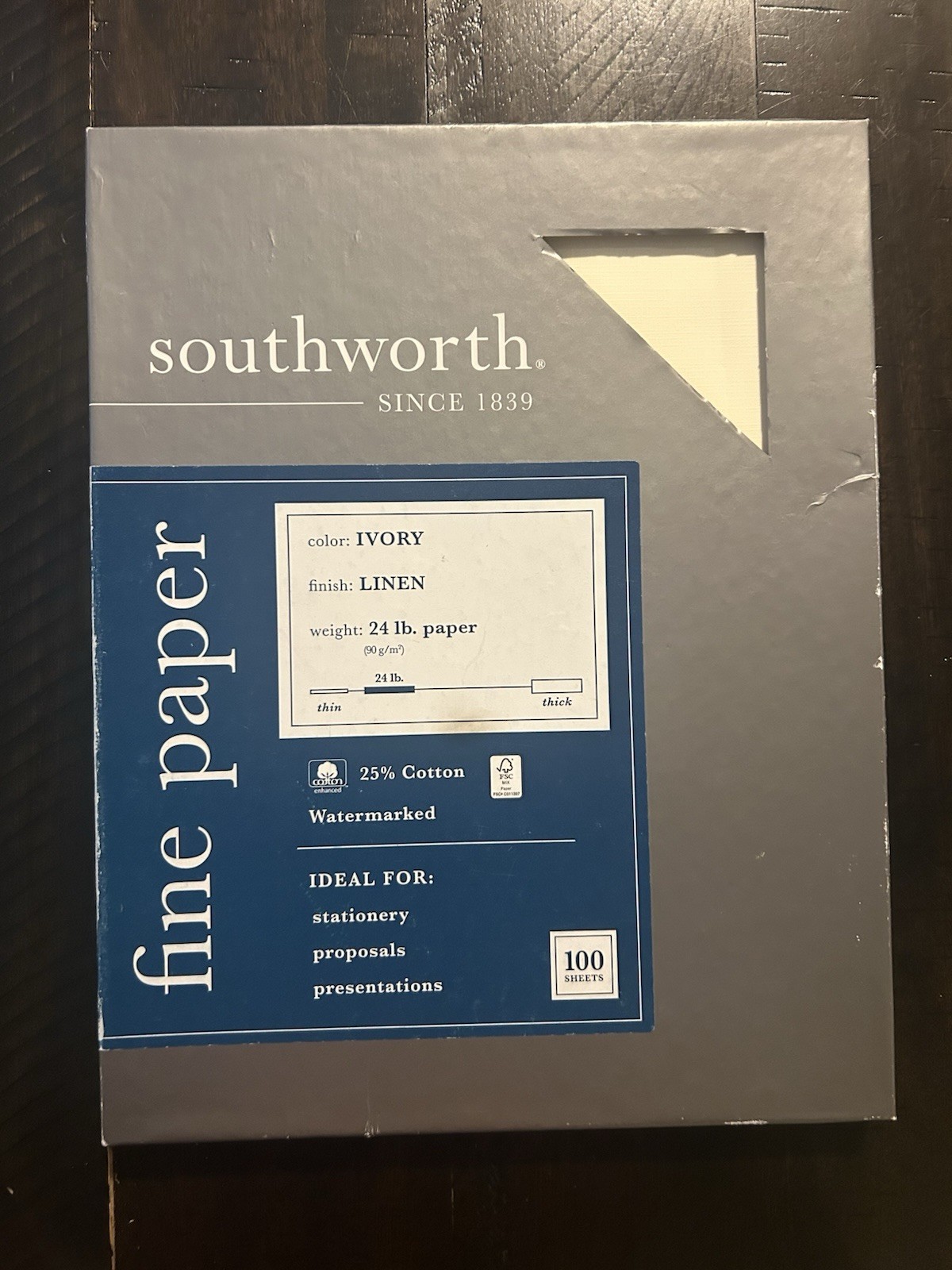 Southworth 25% Cotton Business Paper Ivory Linen 8.5 x 11 in 65 Sheets