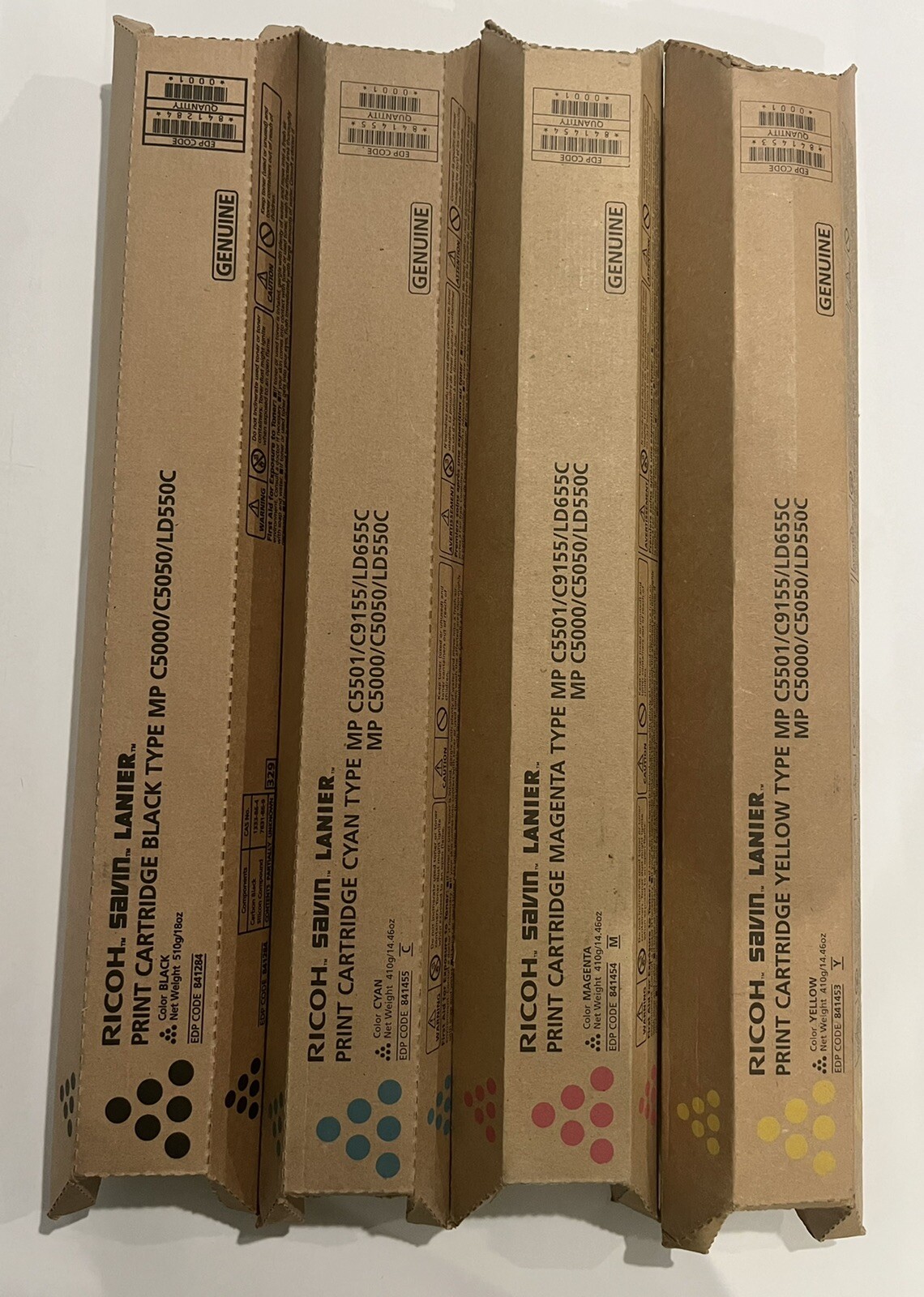 Genuine Ricoh Savin Lanier Toner Set K,M,C,Y MP C5501 MP C4501