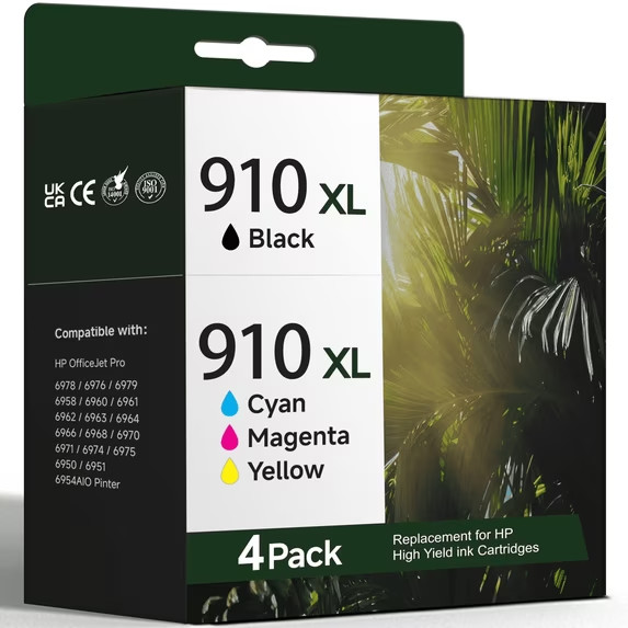 910XL Ink Cartridge Compatible OfficeJet Pro 8020/8025, 4-Pack
