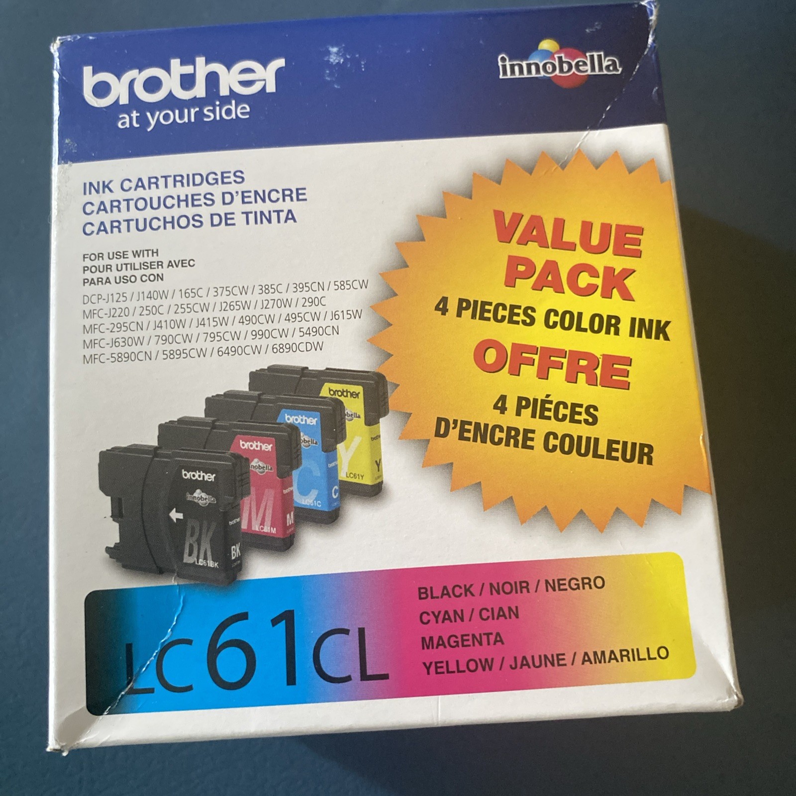 NIB – Brother® LC61 Black Cyan, Magenta, Yellow Ink Cartridges, Exp 2/2027