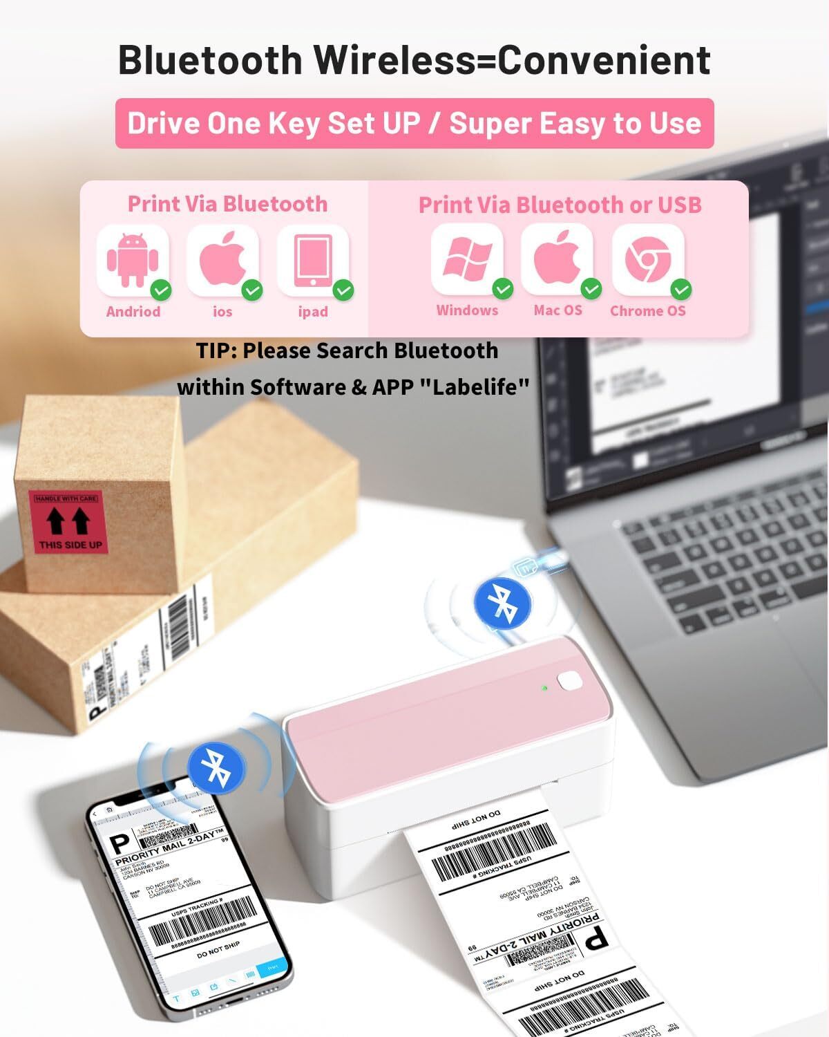 Phomemo Thermal Shipping Label Printer 4×6 Bluetooth Label Maker For Packages