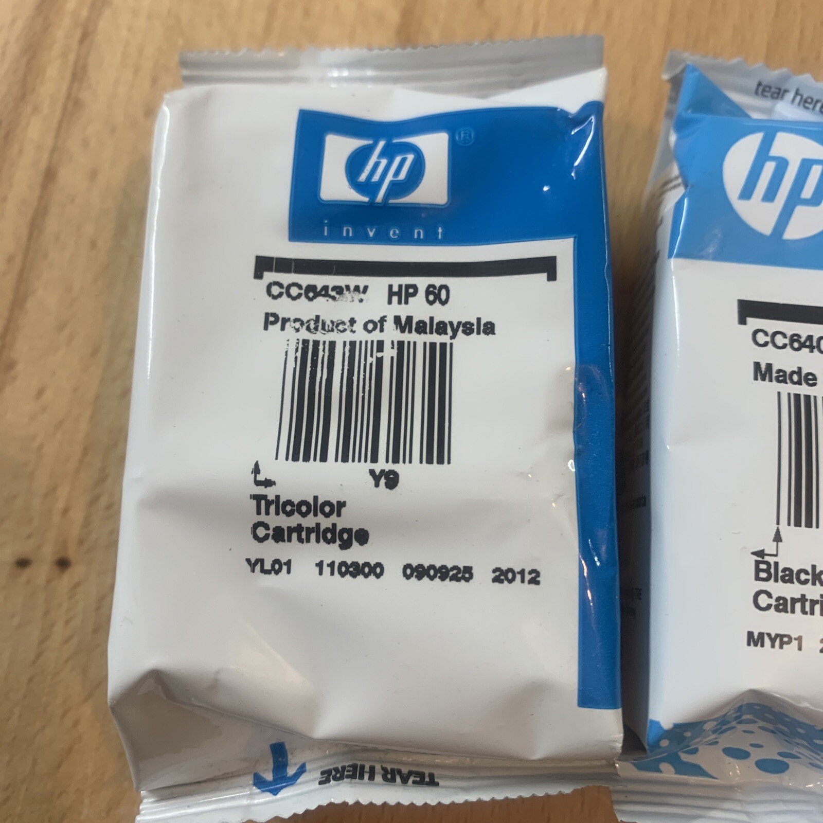 Genuine New HP 2-Pack 60 Black & 60 Tri-color Ink Cartridges CC640WN CC643WN