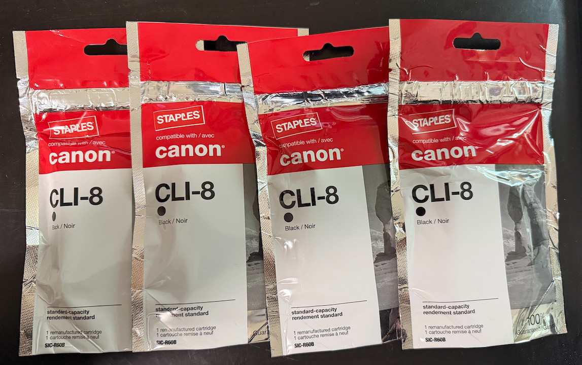 Compatible with Canon Pixma CLI-8BK Black – NEW in Sealed Bag, Set of 4