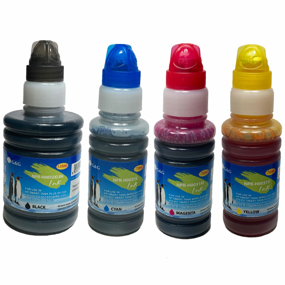 4 Pack Compatible for HP 32XL + HP 31 Ink Bottles for Smart Tank Plus 551 651