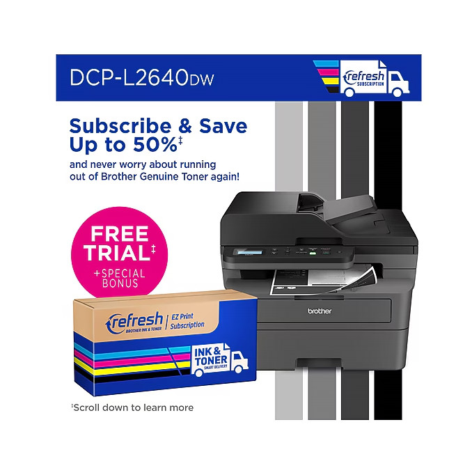 Brother DCP-L2640DW Compact Wireless Black & White Laser Printer, All-In-One