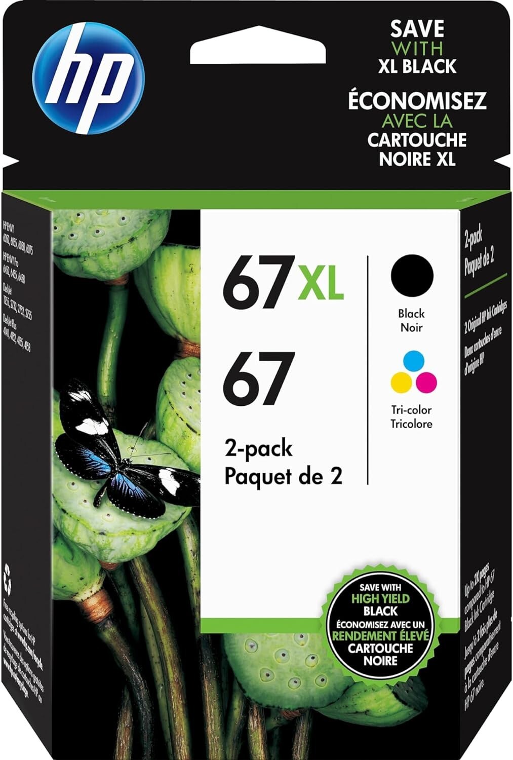 Genuine HP 67XL / 67 Ink Cartridges (Black/Tri-Color) 2-Pack Exp 2/2016