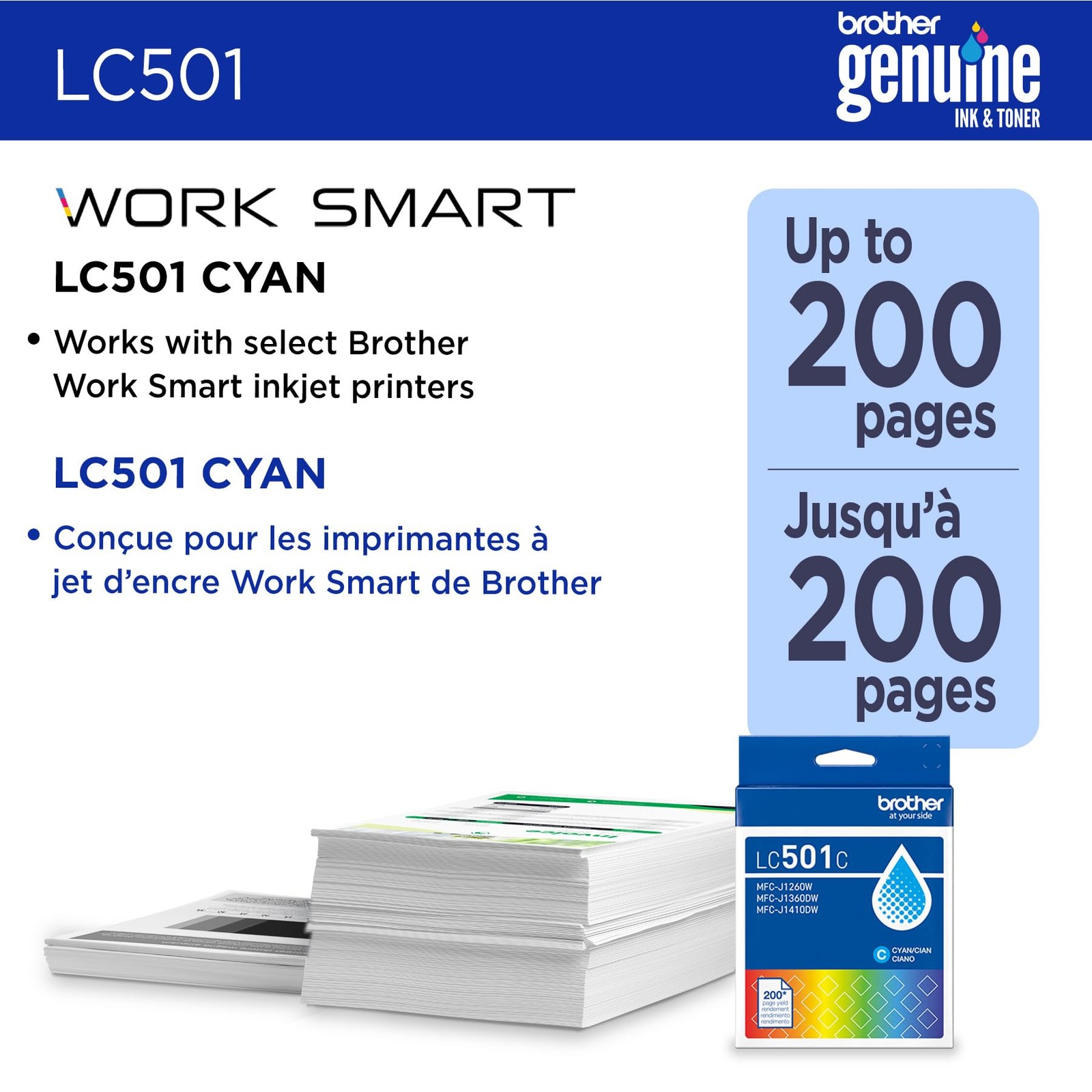 Brother Genuine LC501C Standard Yield Cyan Ink Cartridge Yield,