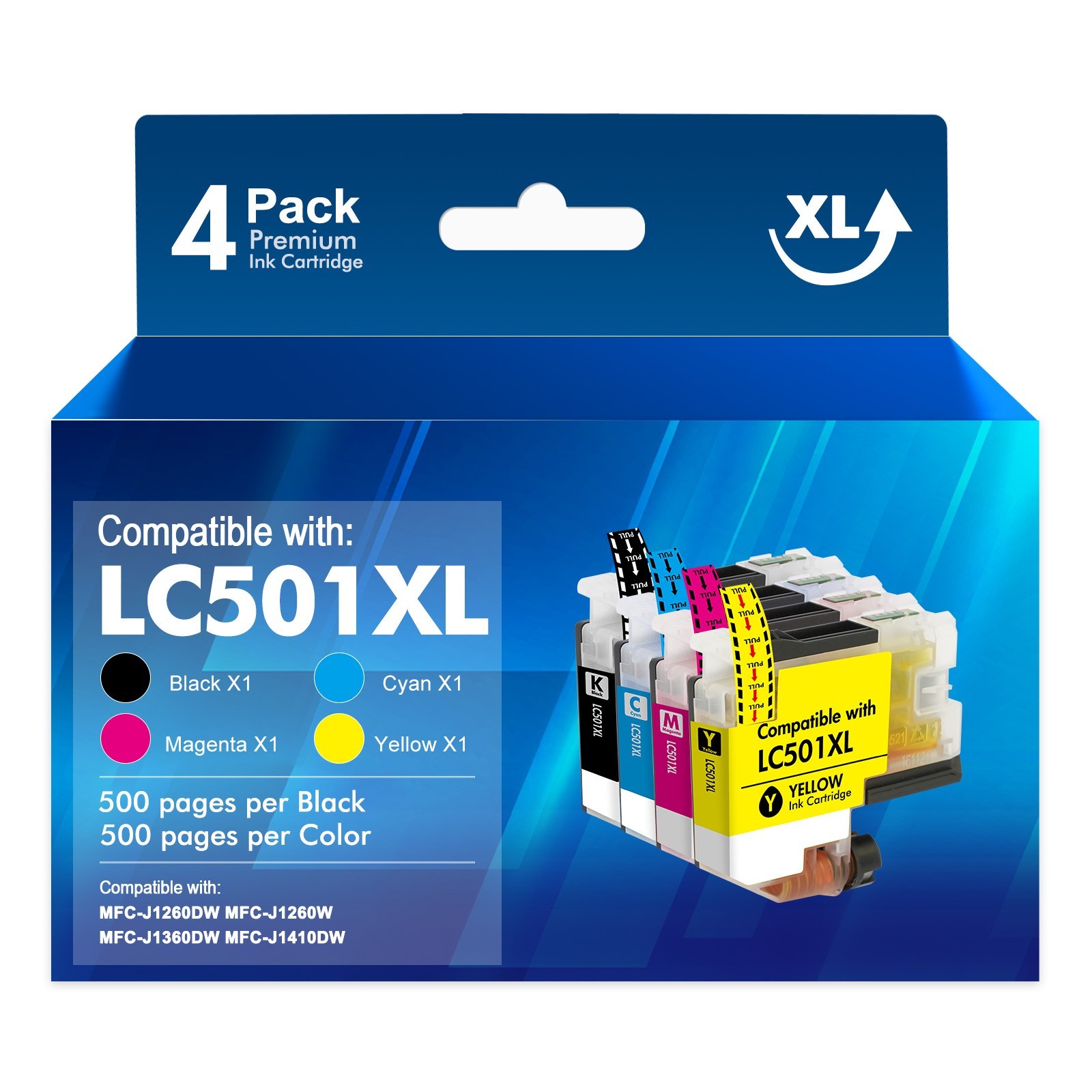 4PACK LC501XL Ink Cartridge for Brother MFC-J1260DW MFC-J1360DW J1410DW LC501 XL