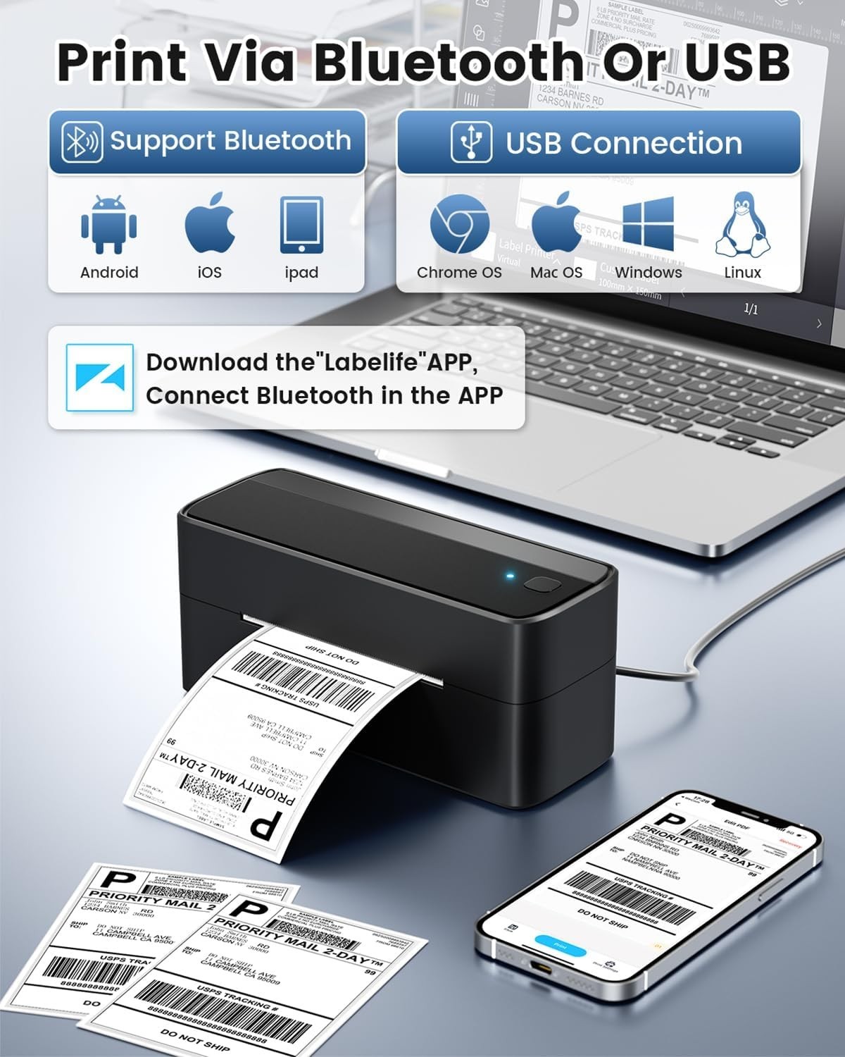 Bluetooth Thermal Label Shipping Printer 241BT Wireless Address Label Maker LOT