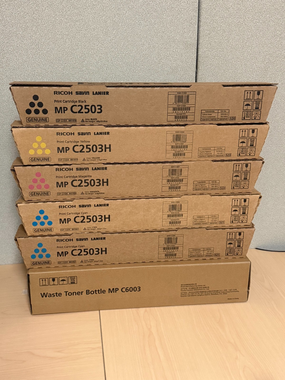 5 Ricoh MP C2503H PRINT Cartridges & Waste Toner MP C6003