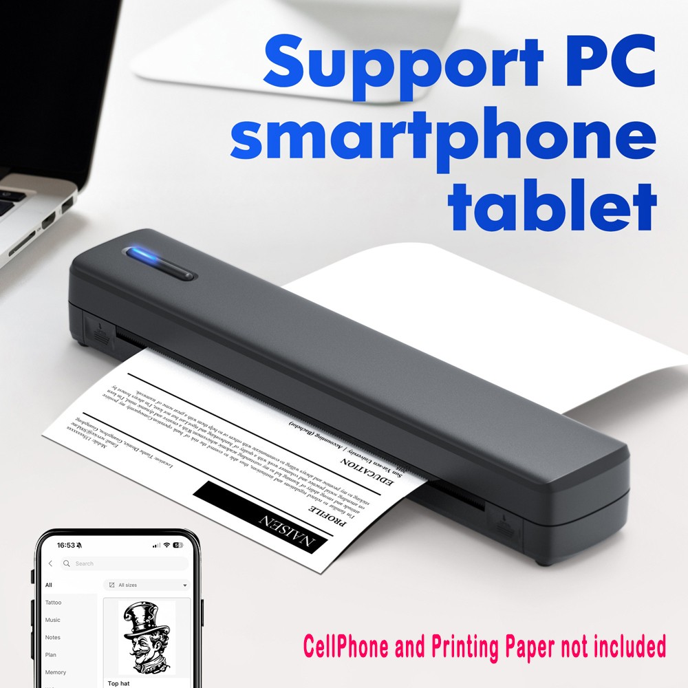 High Grade Mini Portable Wireless Thermal Printer A4 fits Home Office Travel Use